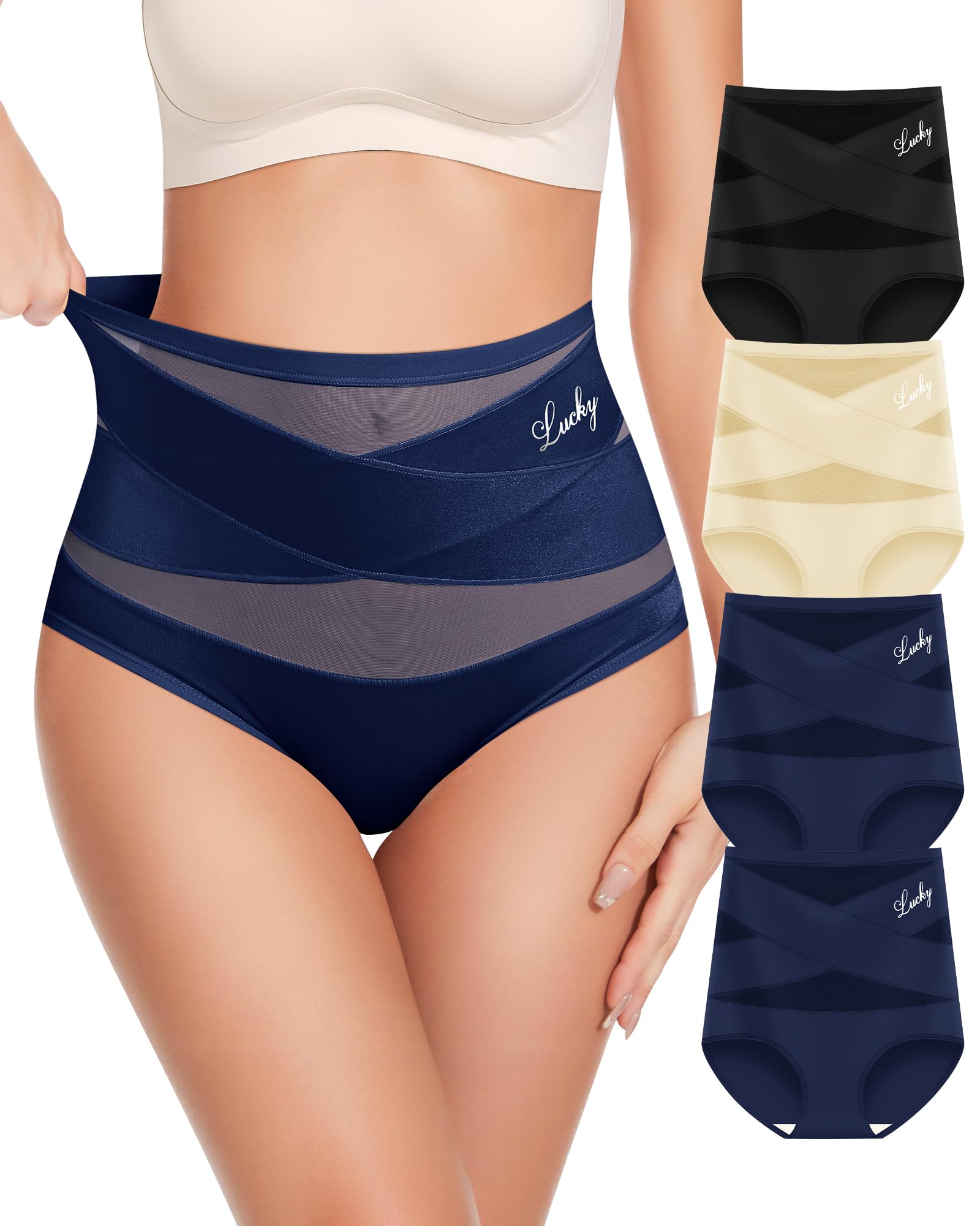 Womens Underwear 4 Pack High Waisted No Muffin Top Tummy Control Ladies Panties Postpartum Briefs Full Coverage