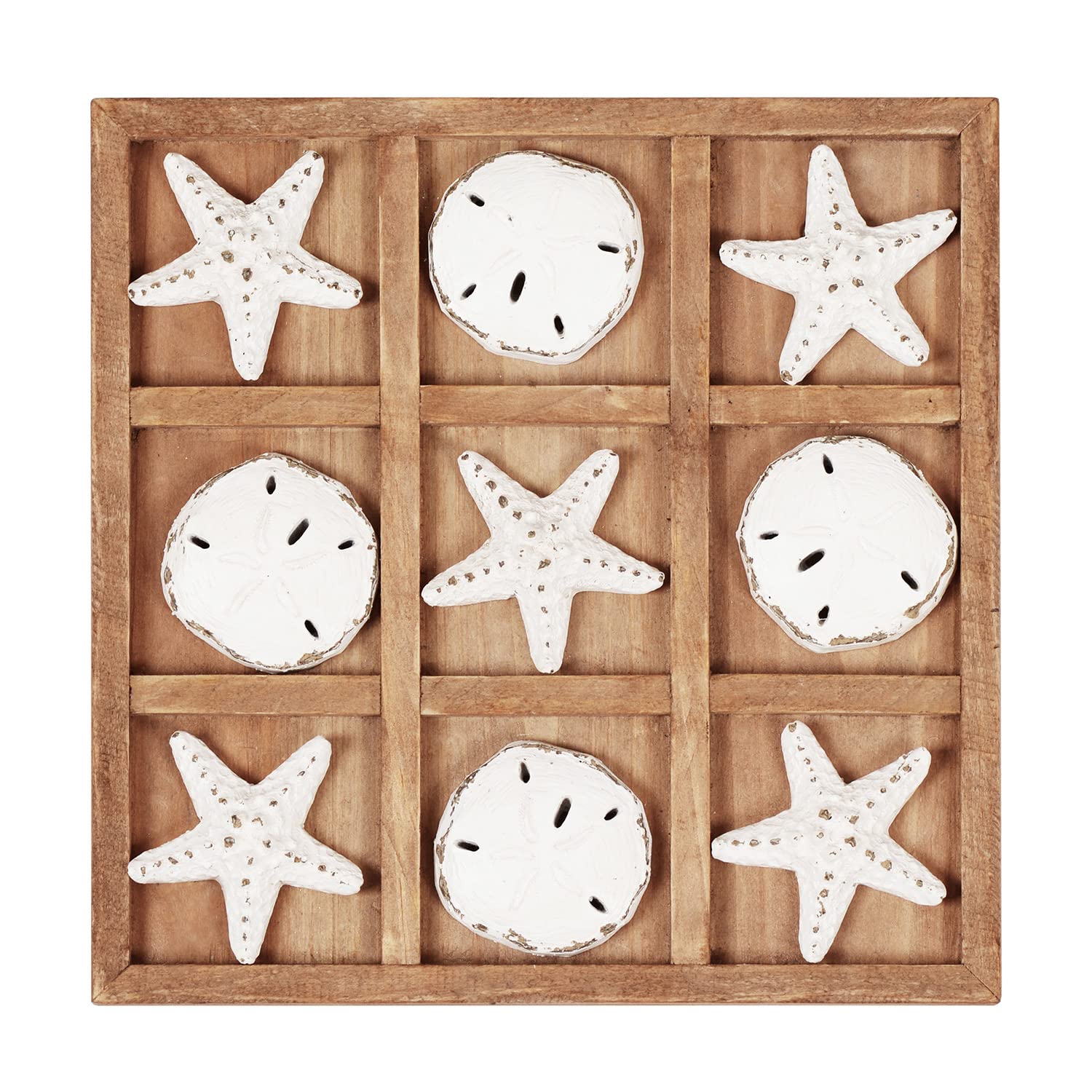 NIKKY HOME Wood Board Travel Game Beach Tic Tac Toe for Fun, 8.97 by 8.97-in Distressed White