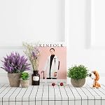 Ogrmar Mini Plastic Artificial Grass in Pot/Small Artificial Faux Greenery/Mini Plants Topiary Shrubs Fake Plants for Bathroom, House Decorations (Green Leaf)