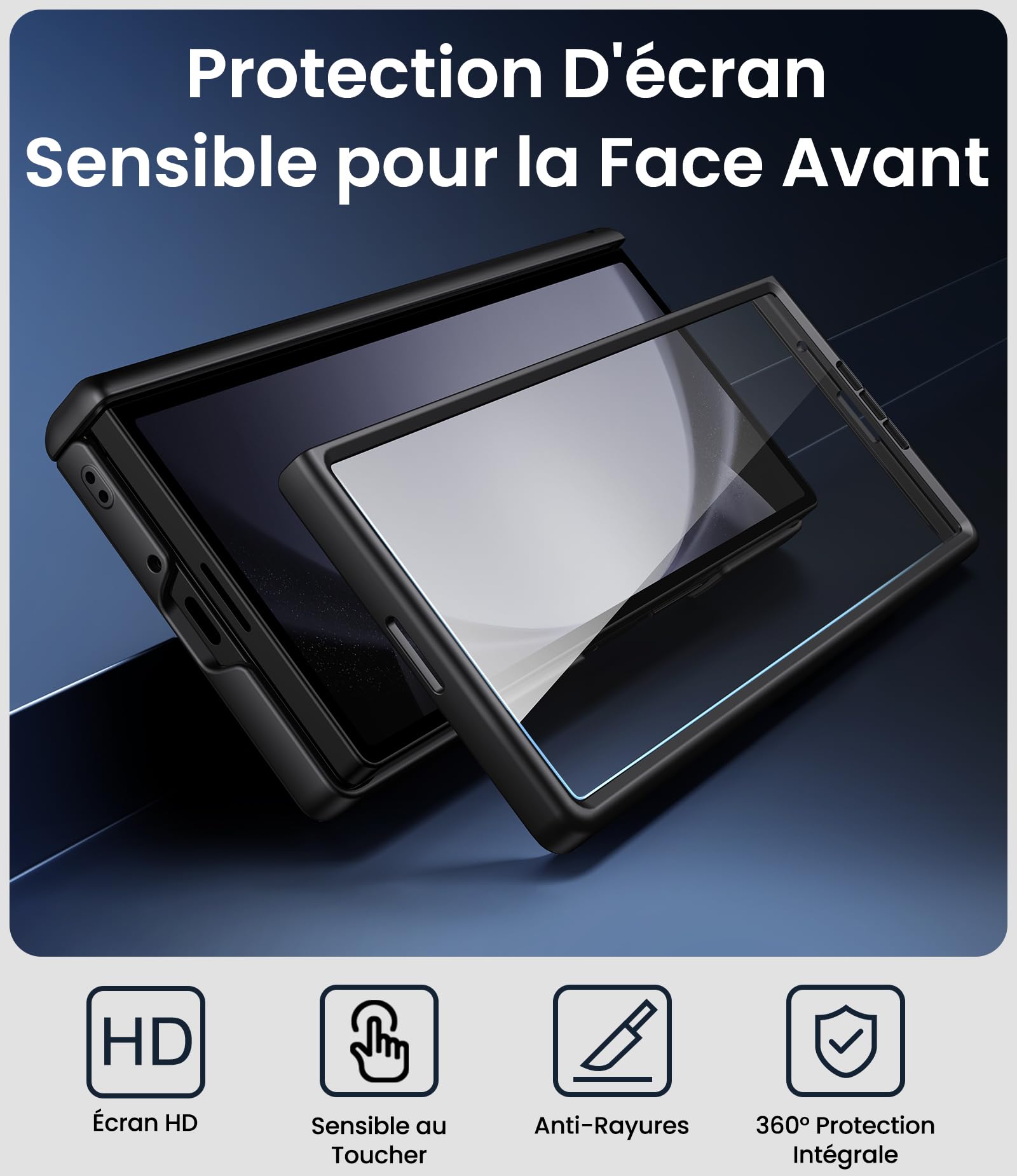 Coque pour Samsung Galaxy Z Fold 5 avec Support, Noir