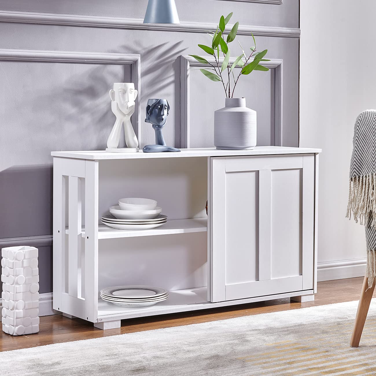 nozama White Living Room Buffet with Drawer Modern Sideboard Buffet Server Storage