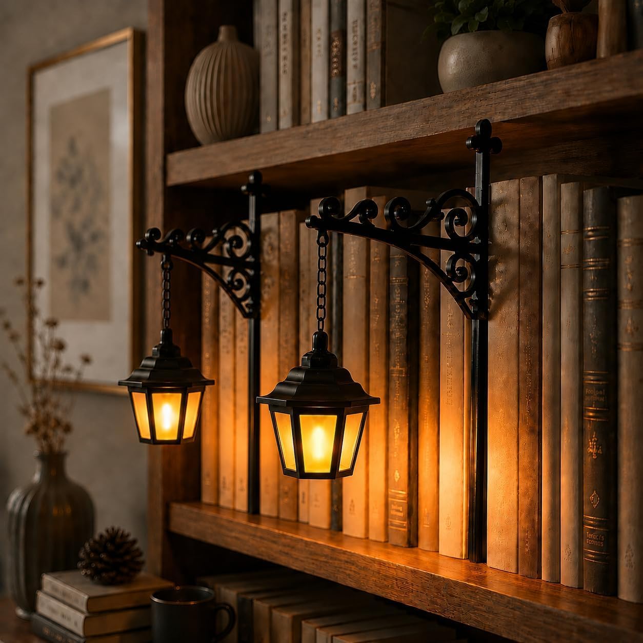 Library Lantern Decorative Bookshelf Lighting, Reading Bookshelf Lamp Lights for Bookworms, Antique Led Ghost Books Nook Lamp Ornament for Study Reading Corner, Unique Gift for Book Lovers (2pcs-a)