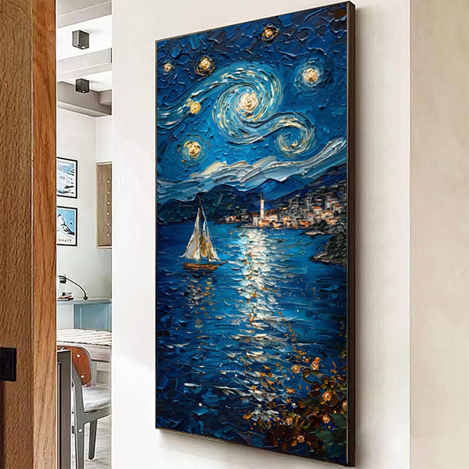 Diamentowe malowanie gwiaździste niebo diamentowe malowanie dla dorosłych, 5D diamentowe rysunki łódź obrazy diamentowe, 90 x 200 cm diament sztuka haft krzyżykowy puzzle rękodzieło, dekoracja ścienna