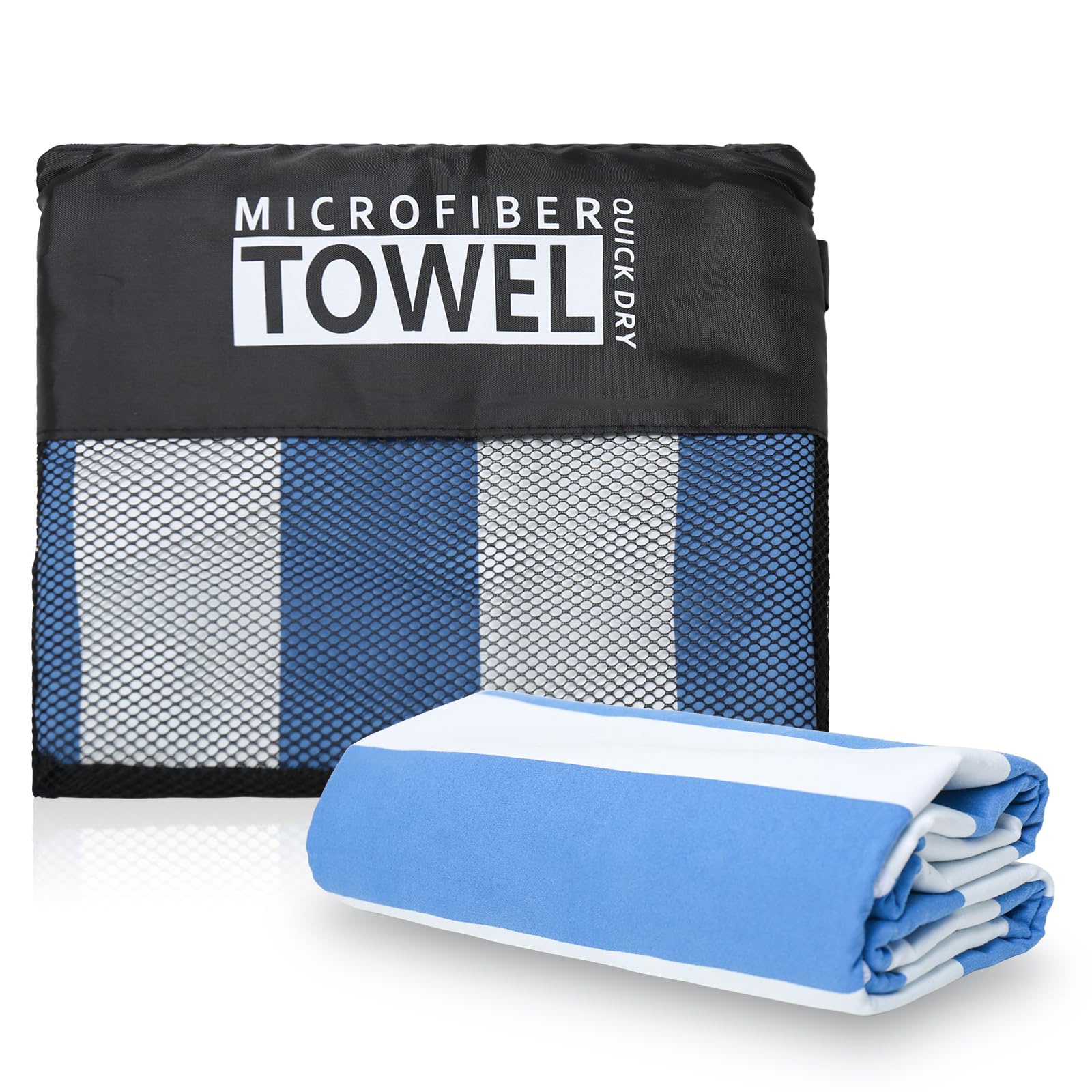 TMEOG Telo Mare Microfibra 180x80cm Telo Spiaggia Antisabbia Asciugatura Rapida Asciugamano Mare Leggero Salviettone Coperta Mare Sottile da Viaggio Piscina per Donna Uomo(Righe blu)