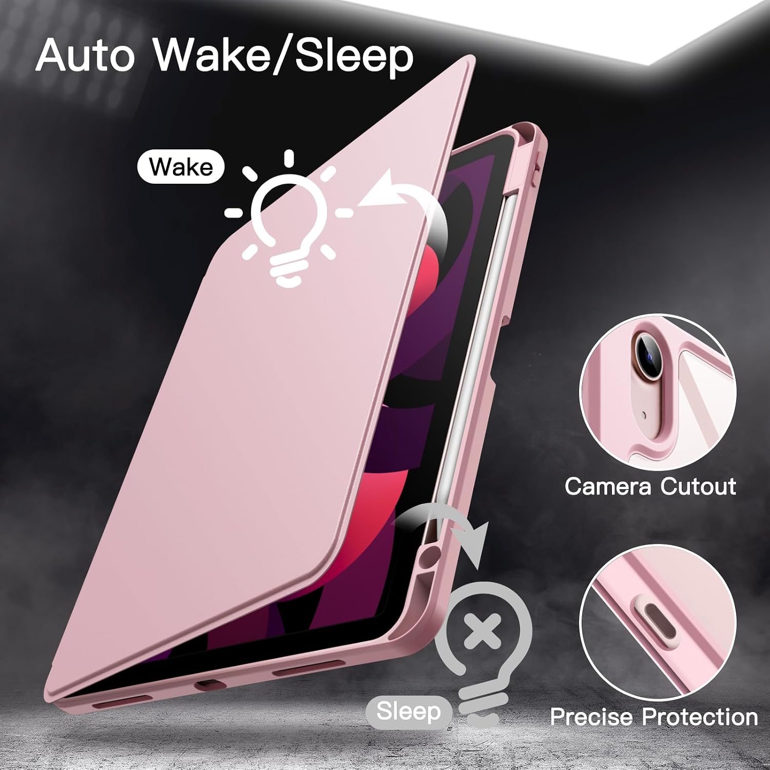 JETech Rotating Case ONLY for iPad Air 11-Inch M4/M3/M2 (2026/2025/2024), iPad Air 5/4 (2022/2020 5th/4th Generation 10.9-Inch), 360 Degree Rotation Protective Stand Cover Clear Back (Pink)