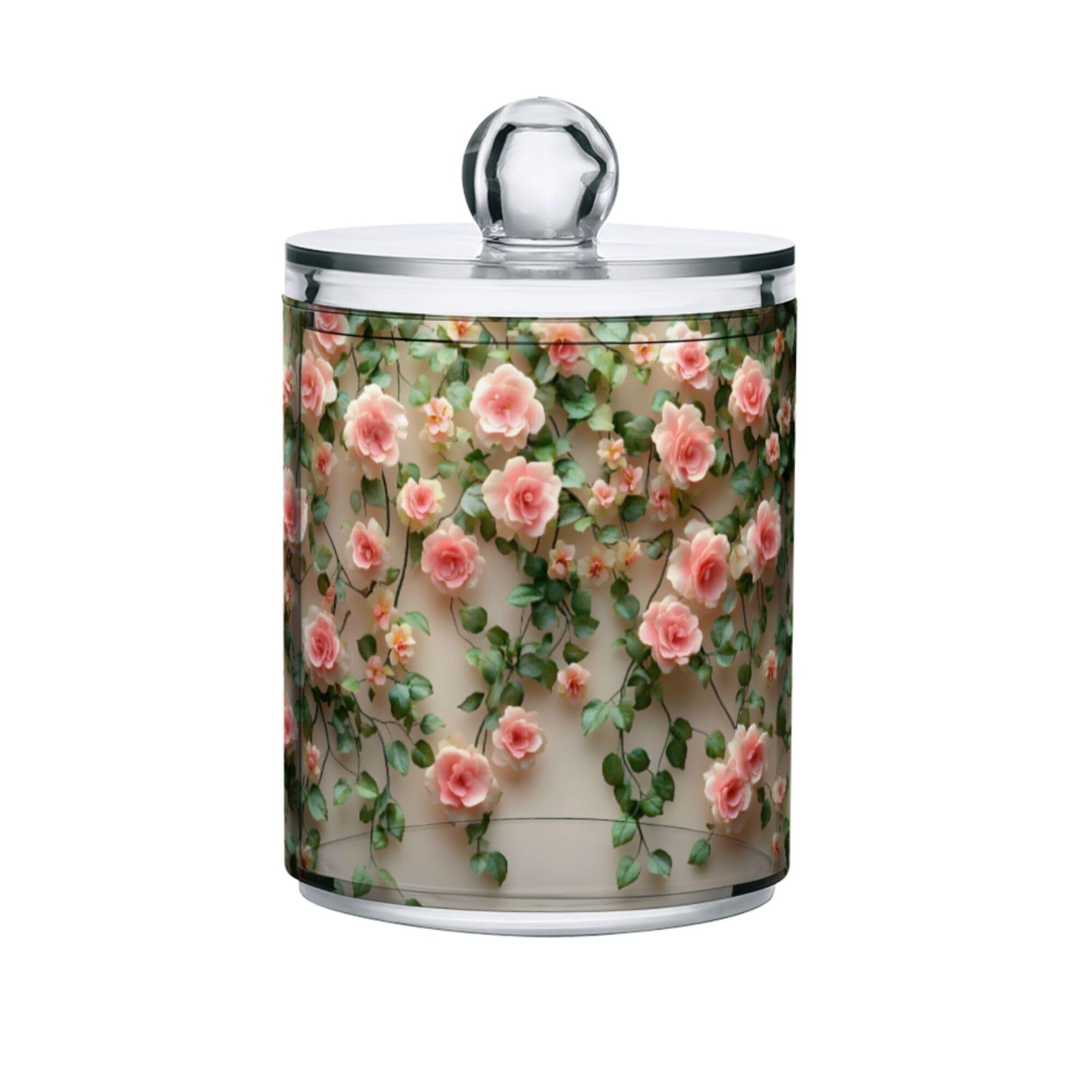 MNSRUU 2 Pack Qtip Holder Organizer Dispenser 3d Flower Rose Bathroom Storage Canister Cotton Ball Holder Bathroom Containers for Cotton Swabs/Pads/Floss