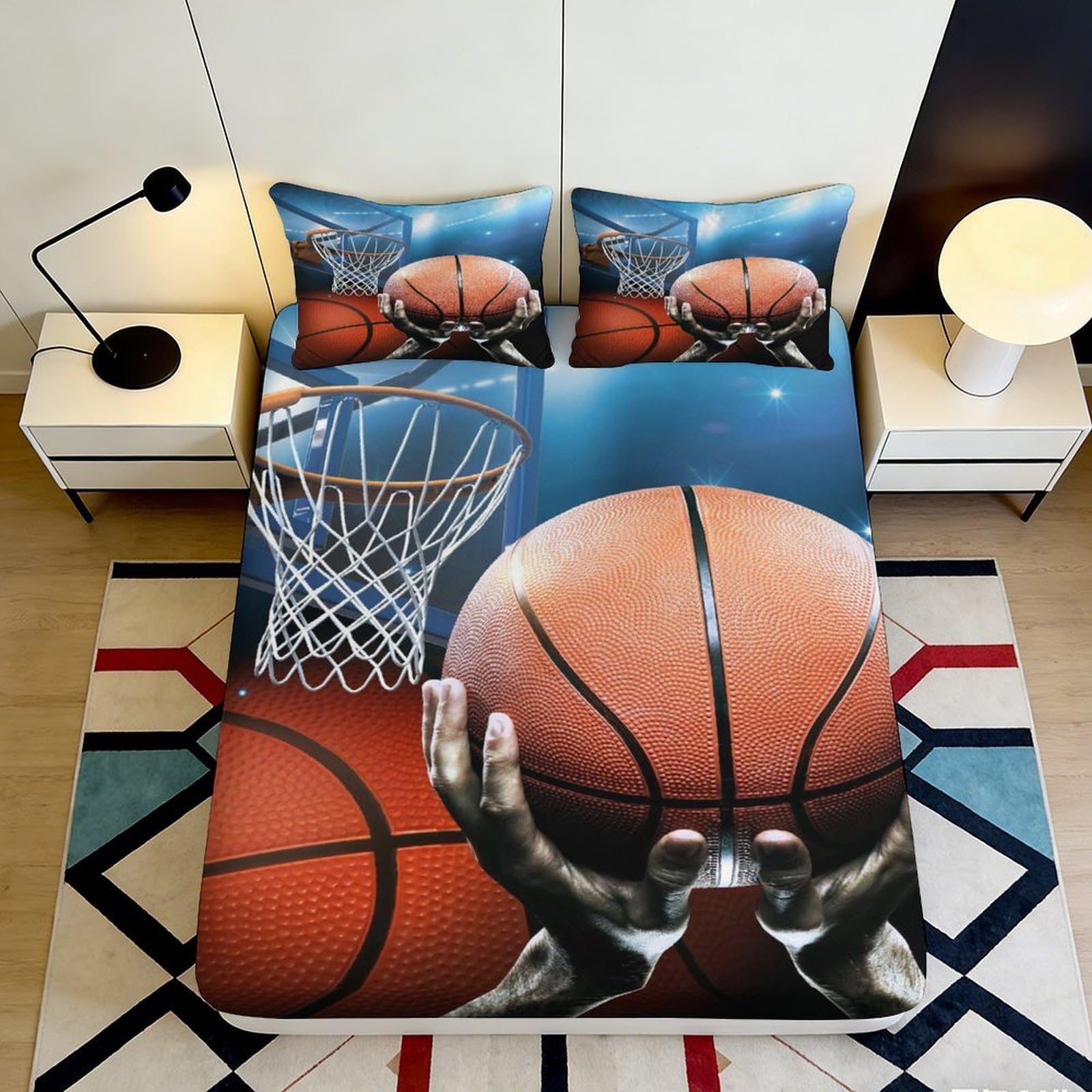Pnayamiorkfel Style-5 3D Printed Basketball Hoop Fitted Sheet Microfiber Soft Breathable Slam Dunk Bed Cover For Bedroom Dorm Decor 90X200x25cm