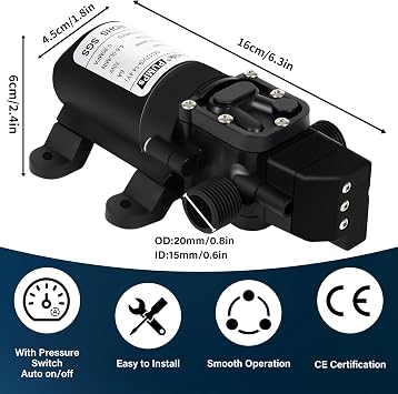 DC 12V Water Pump,1GPM 4L/Min G1/2 20mm Self Priming Diaphragm Pump with Pressure Switch for Water Tap,Campervan,Kitchen,Bathroom,Water Tank