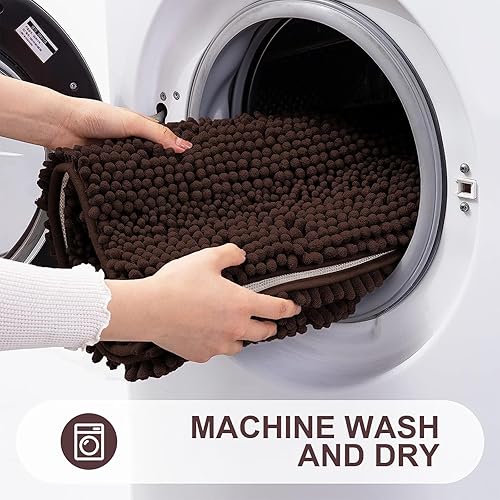 Miniatura 6 de Grandaily Alfombras de baño de felpilla a rayas de 47 x 17 pulgadas, extra gruesas y absorbentes, alfombra de ducha de felpa suave, antideslizante,