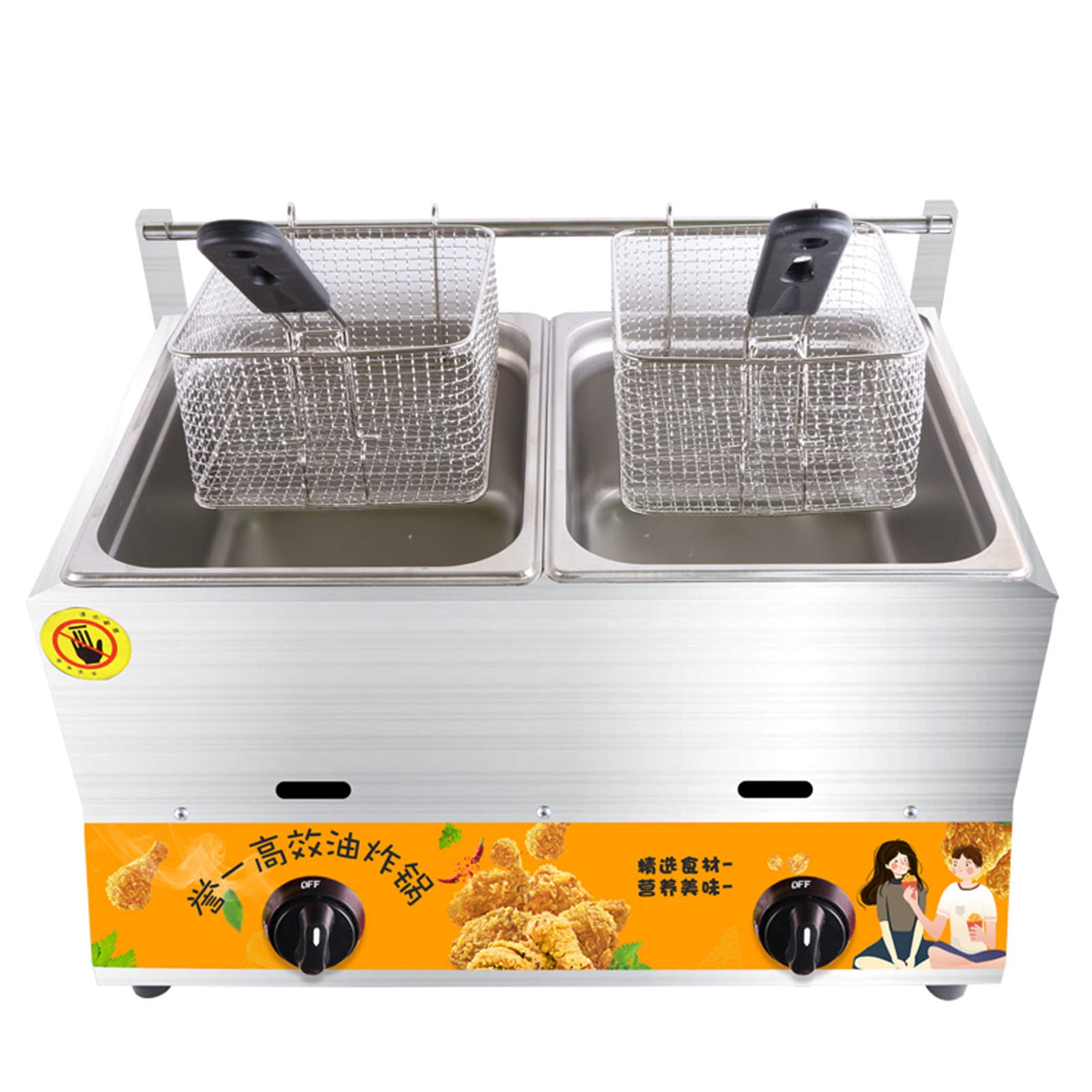 Freidora a Gas Comercial de Acero Inoxidable de Gran Capacidad para Papas Fritas a propano con Canasta para freír y Tapa Cocina/Restaurante/Comida rápida!