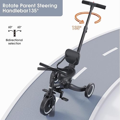 Miniatura 9 de newyoo Triciclos para niños de 1 a 3 años, bicicleta infantil con respaldo y cinturón de seguridad, bicicleta de equilibrio, regalo perfecto de