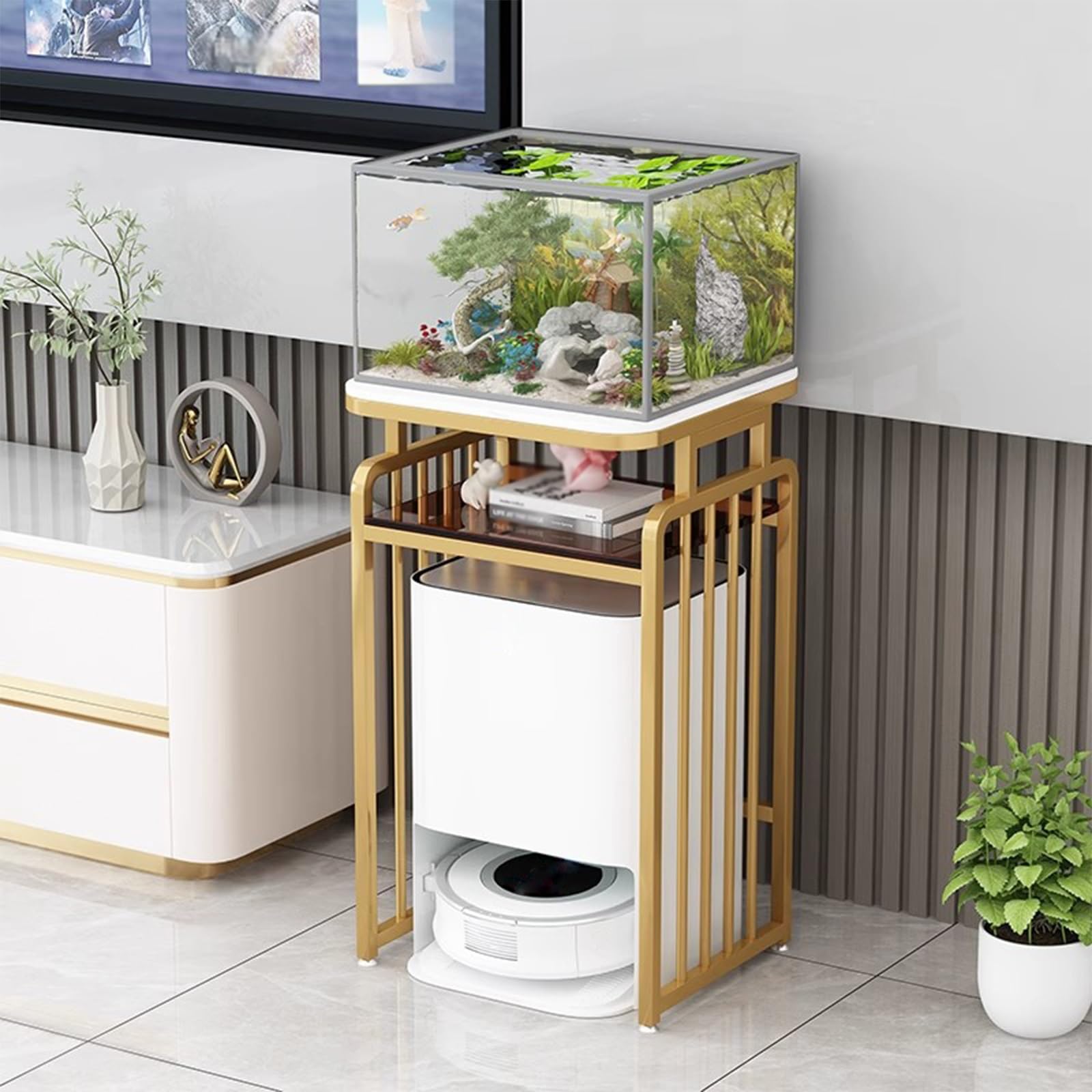 Support d'aquarium en métal double couche base pierre épaisse 55 cm