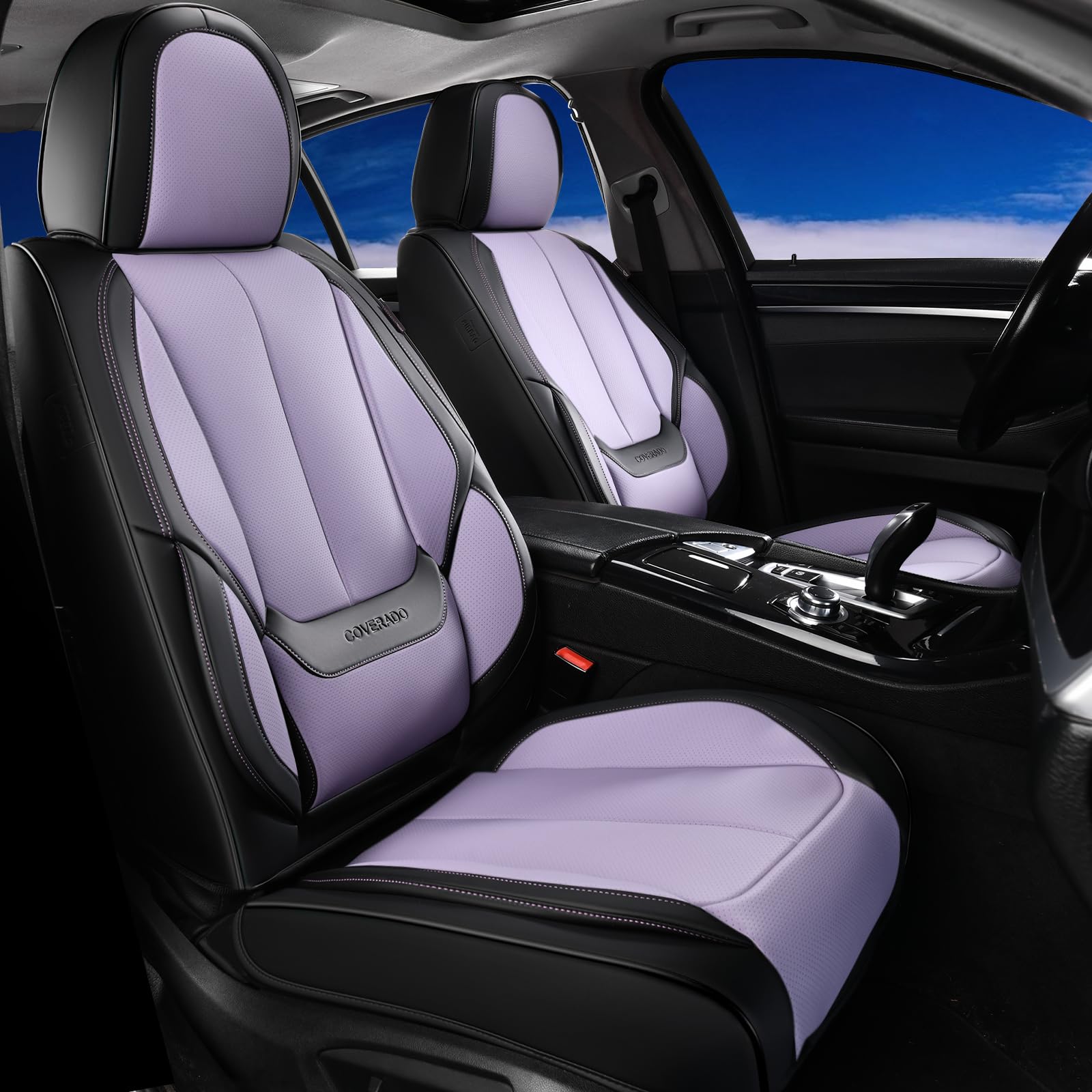 Coverado Seat Covers, Car Seat Covers Front Seats, Car Seat Cover, Car Seat Protector Waterproof, Car Seat Cushion Leather, Seat Covers Carseat Cover Universal Fit for Most Cars Black-Purple