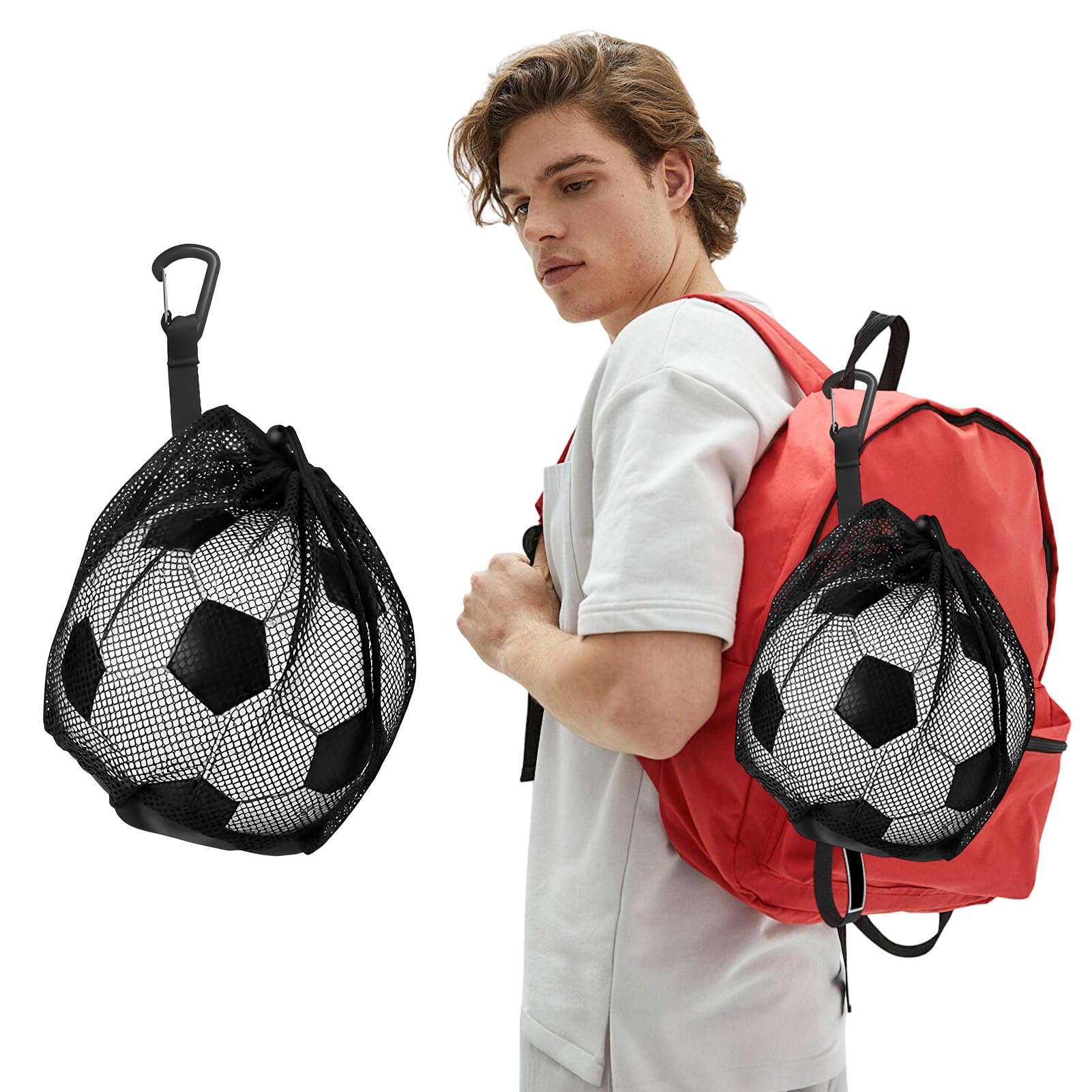 Sac à Ballon en Maille Filet Noir Filet De Rangement Pour Ballon Sac De Sport Avec Poche Zippée, Idéal Pour Basket Football Volleyball Pilates Et Entraînement En Extérieur Ou En Salle