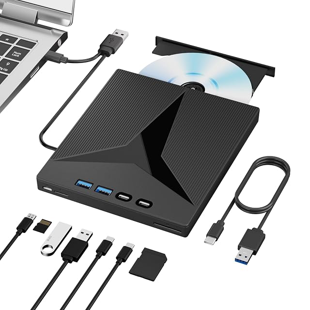 7 in 1 External CD DVD Drive for Laptop Portable External CD Drive for PC USB 3 0