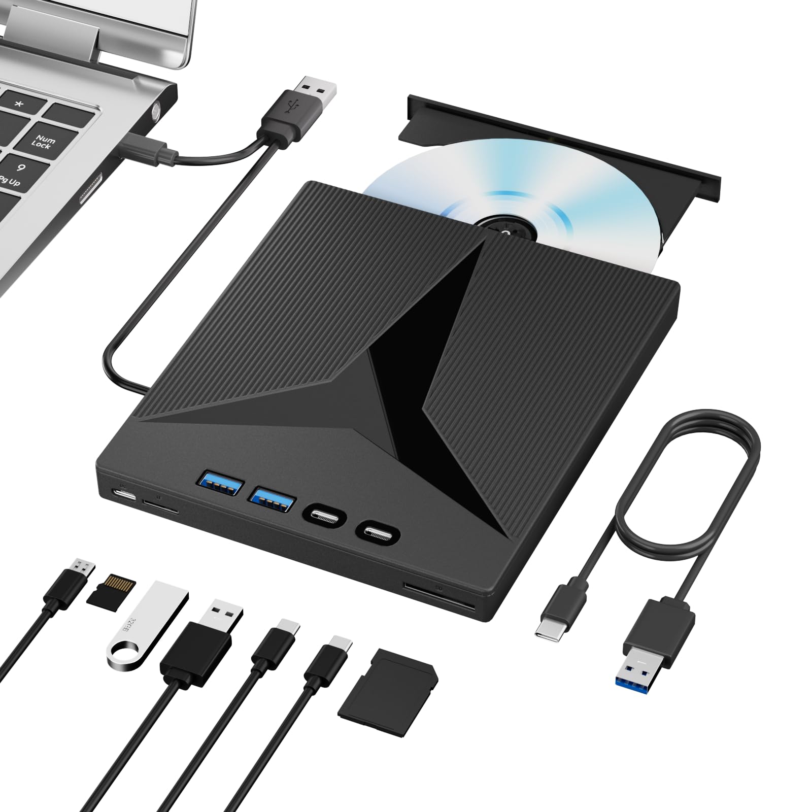 7 in 1 External CD DVD Drive for Laptop Portable External CD Drive for PC USB 3 0