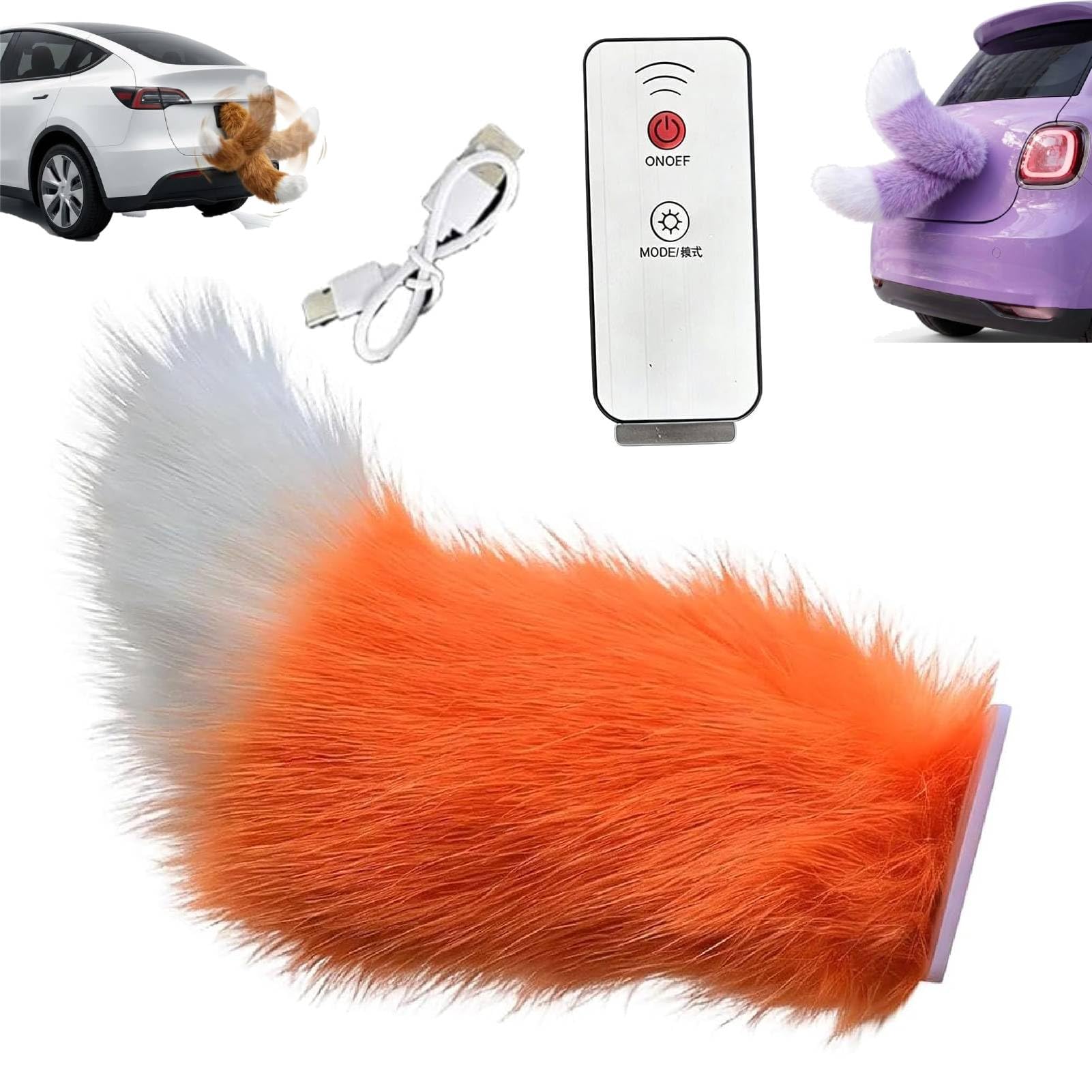 Remote Control Electric Car Tail, Adorable USB Rechargeable Remote Electric Furry Cars Tails, Rechargeable Cat Tail for Auto Trunk Bumper Decoration, Remote Control & Voice Control (#G)