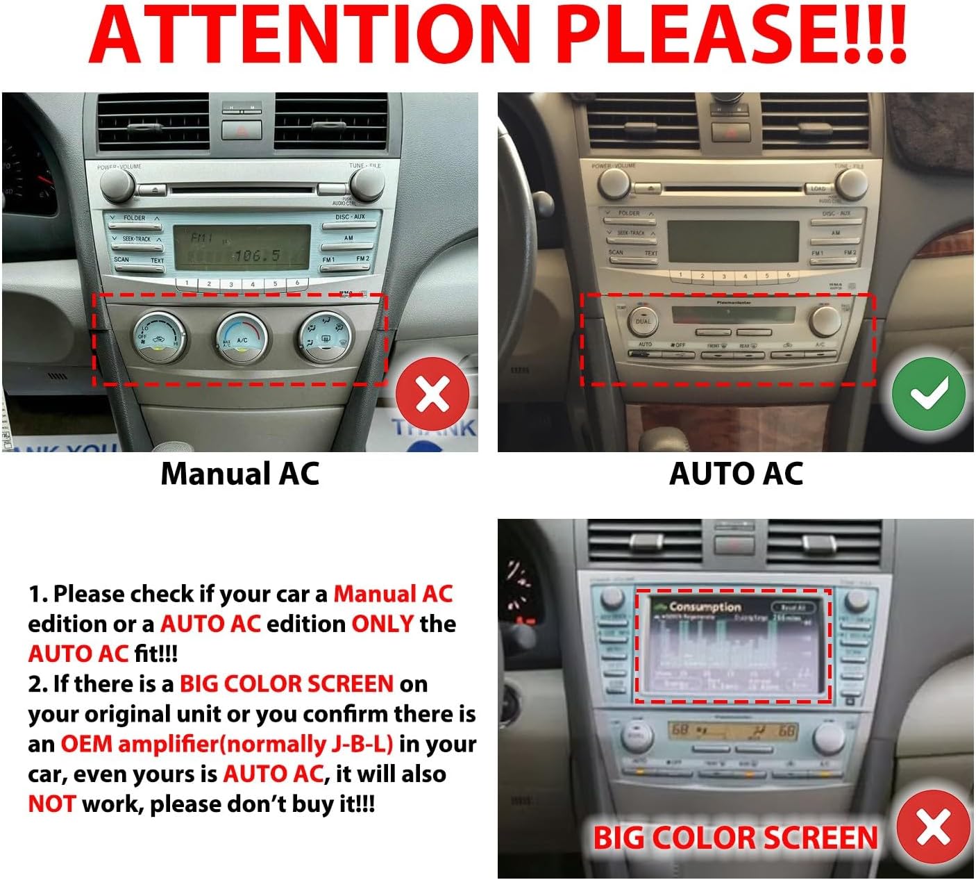 For Toyota Camry 2007-2011 AUTO AC Octa Core 6G+128G Tesla Style Car CarPlay Android Auto Navigation Stereo GPS Radio Reverse Camera 9.7" IPS Touchscreen Headunit Tablet Media Player, if Applicable(A)