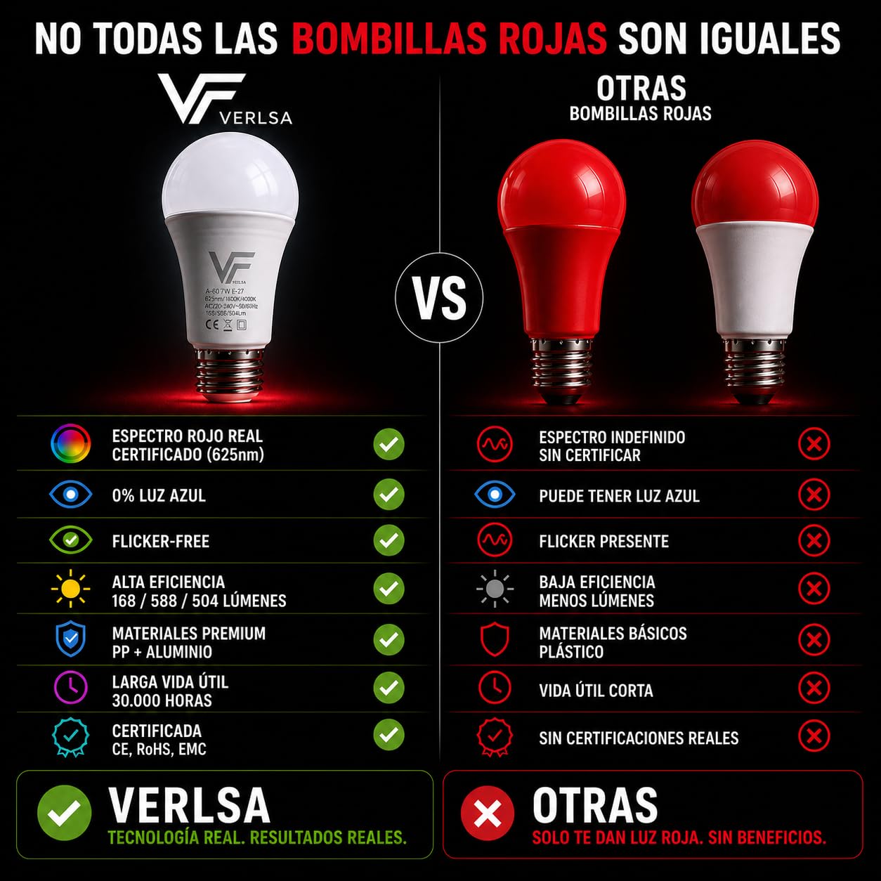 Bombilla (3 En 1) E27 - Luz Roja Nocturna Melatonina 630nm + Ámbar 1600K + Neutra 4000K - 3 Tonalidades Flicker-Free, Sin Luz Azul, Bombilla Roja LED Para Dormir (Rosca E27 / 1 Unidad)