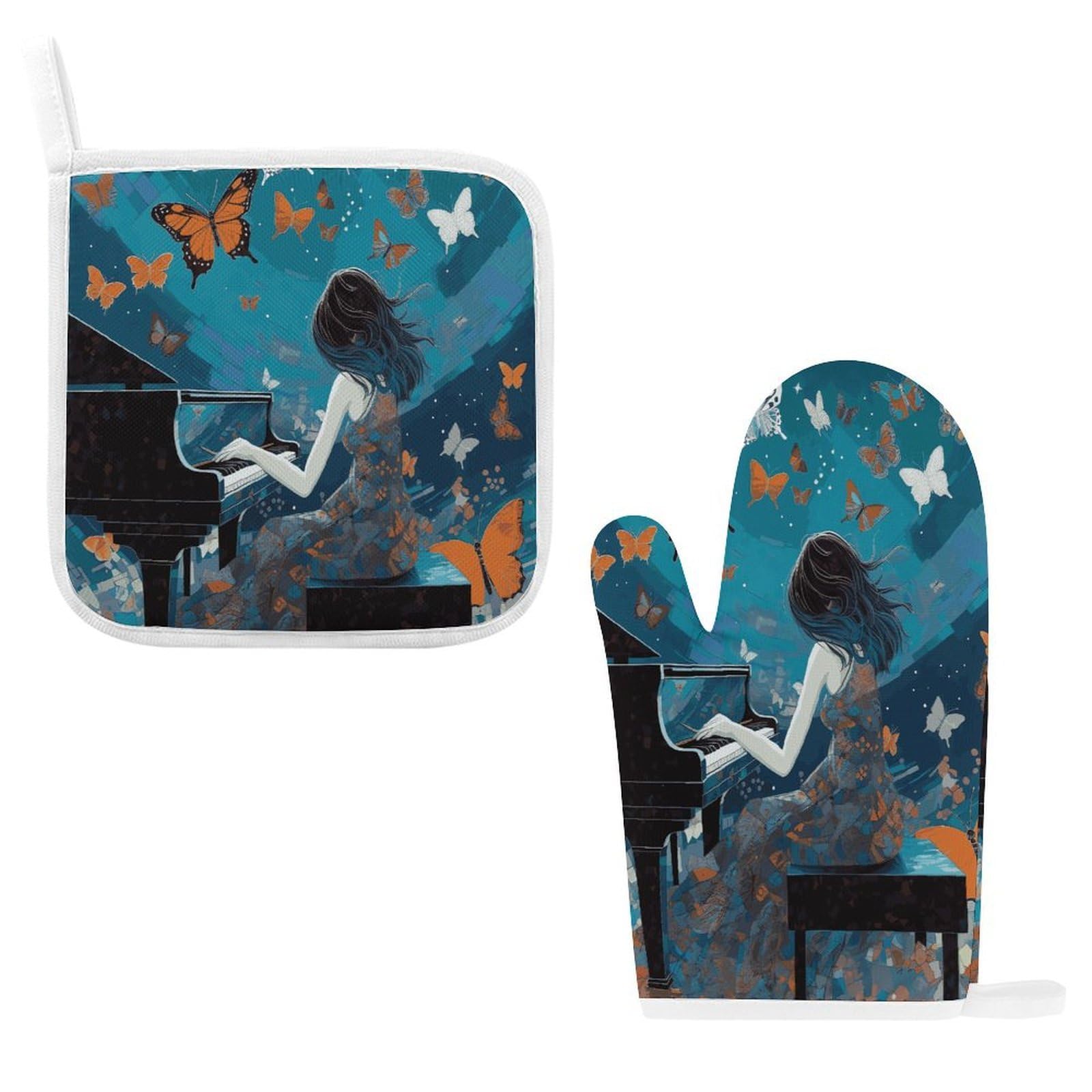 Fodpand Girls Style Playing Piano Oven Mitts And Pot Holders Sets