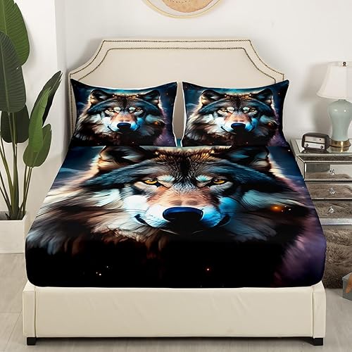 Miniatura 2 de Erosebridal Juego de sábanas bajeras de lobo 3D tamaño individual, juegos de ropa de cama de animales de safari para niños, decoración de habitación