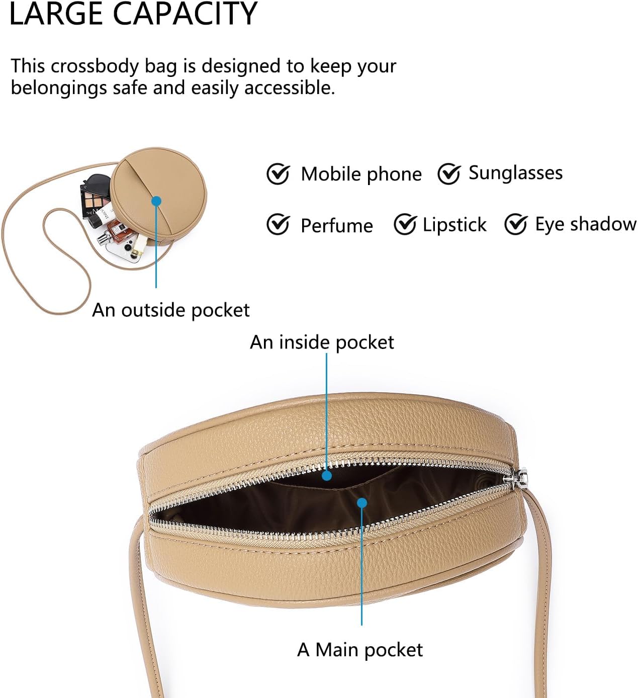 Circle Crossbody Bag for Women NYLON Circle Purse with Zipper Adjustable Knot Shoulder Straps - Image 4