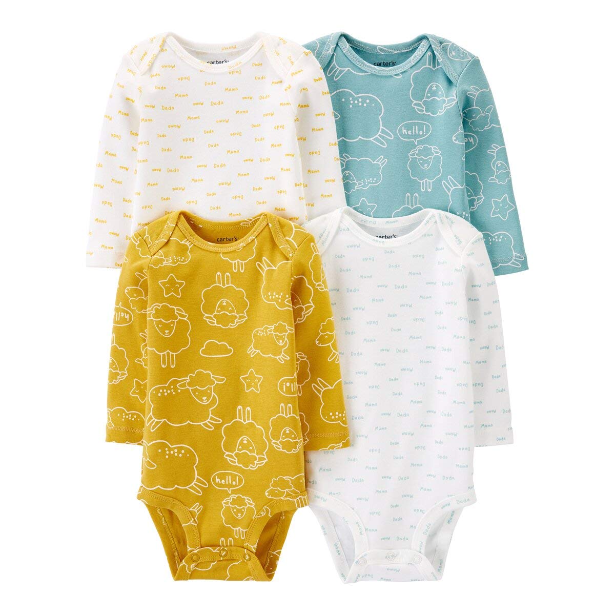 CARTER´S Lot de 4 bodys manches longues moutons bébé, multicolore