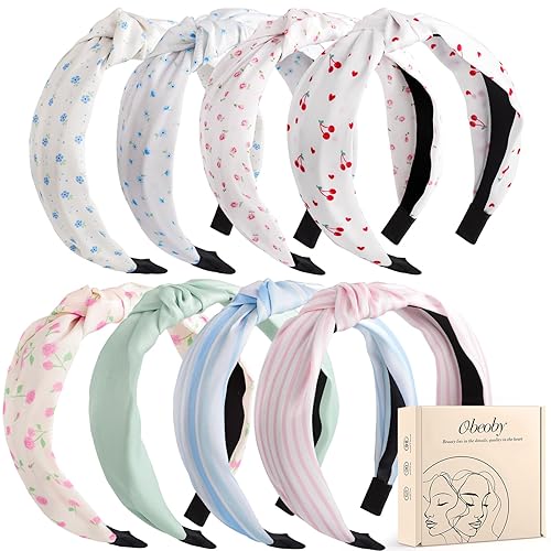 obeoby 8Pcs Floral Headbands for Keep Your Hairstyle, Trendy Knotted