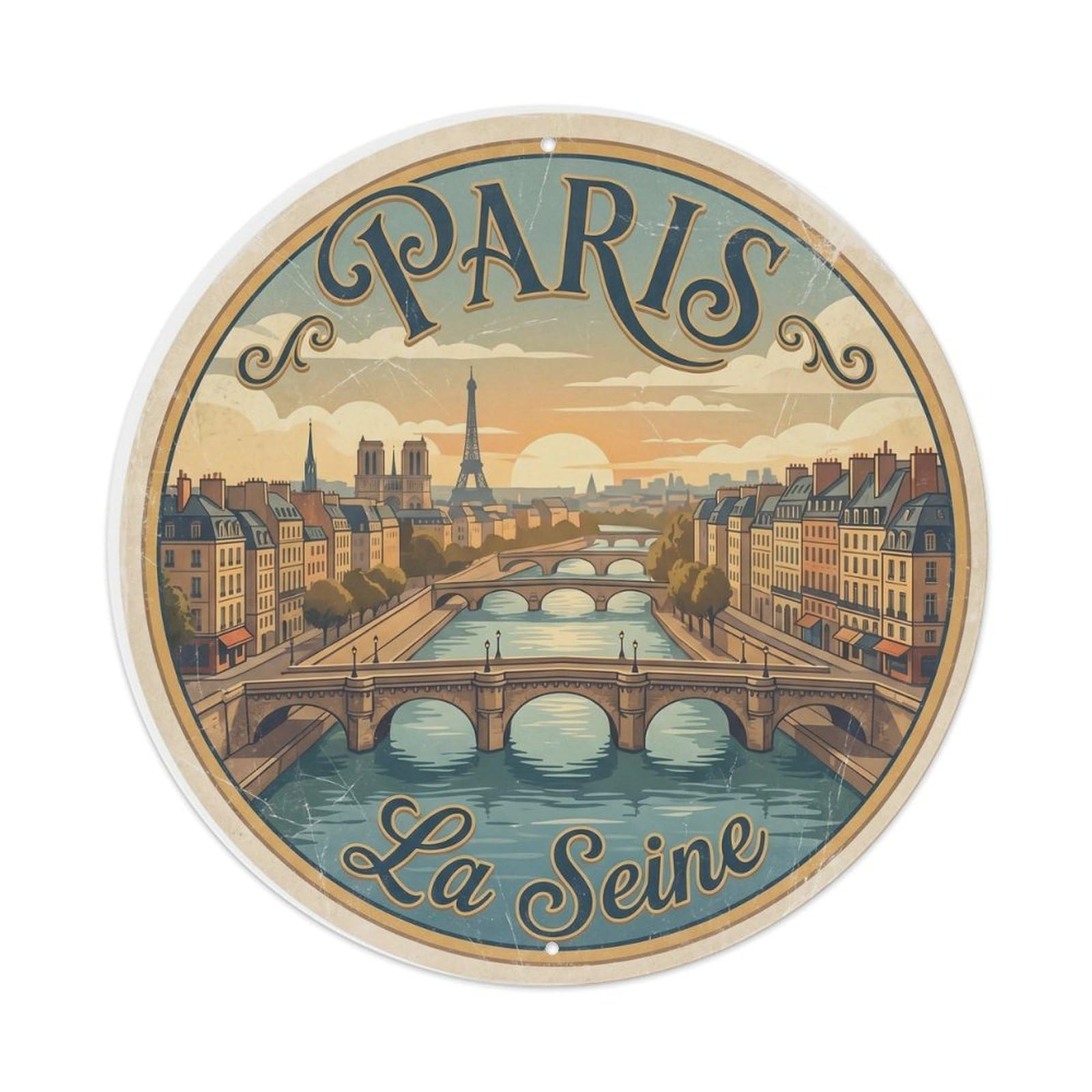 Fqnyr Style Vintage Travel Parisian Seine River Metal Tin Sign