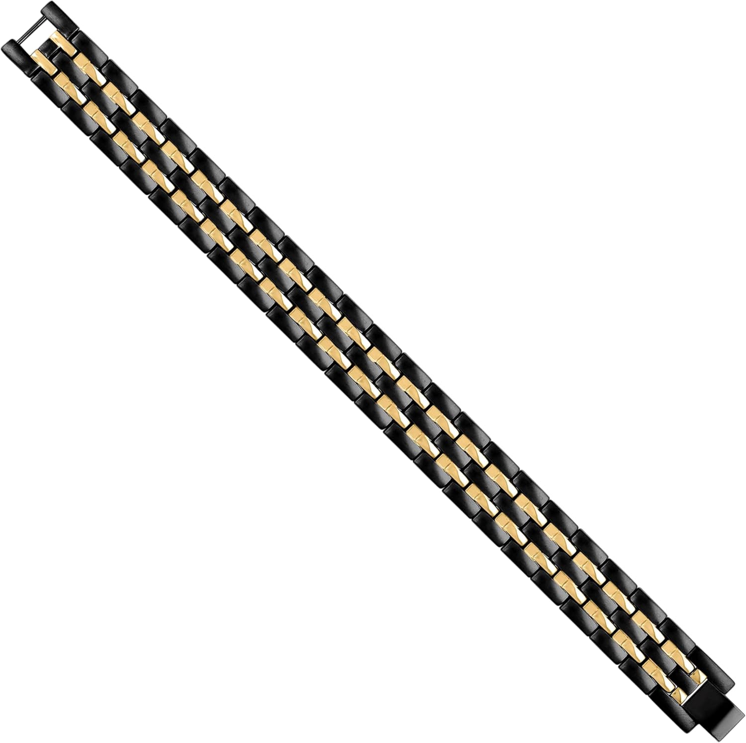 Jewels By Lux Stainless Steel Yellow Black-tone Mens Fashion Bracelet Size 8.5 IN - Image 2