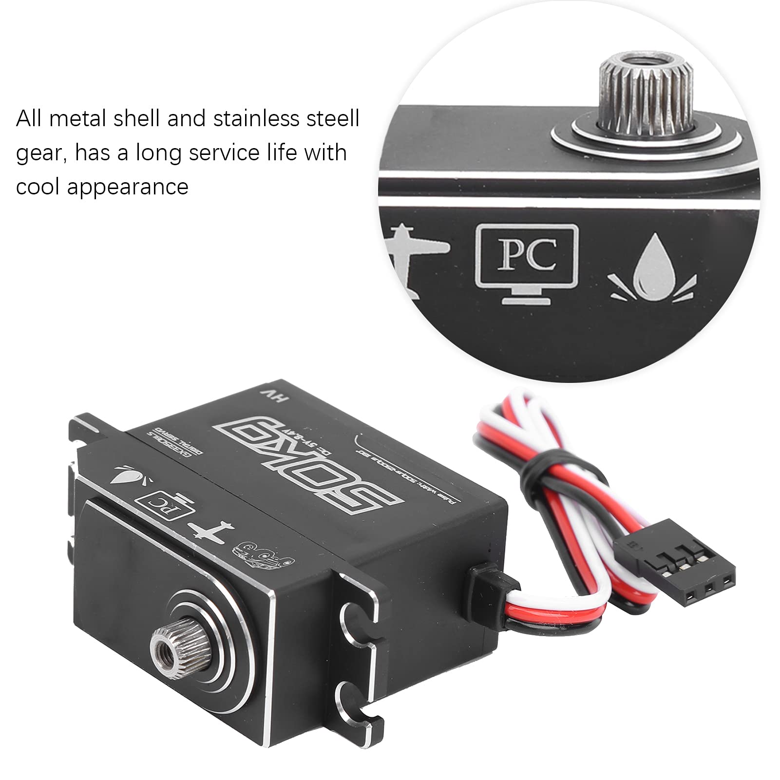 50 KG Engranajes de Acero Inoxidable a Prueba de Agua Servo Digital de Alto Torque con Motor sin escobillas para 1/10 1/8 RC Barco Coche Carcasa de aleación de Aluminio Neg