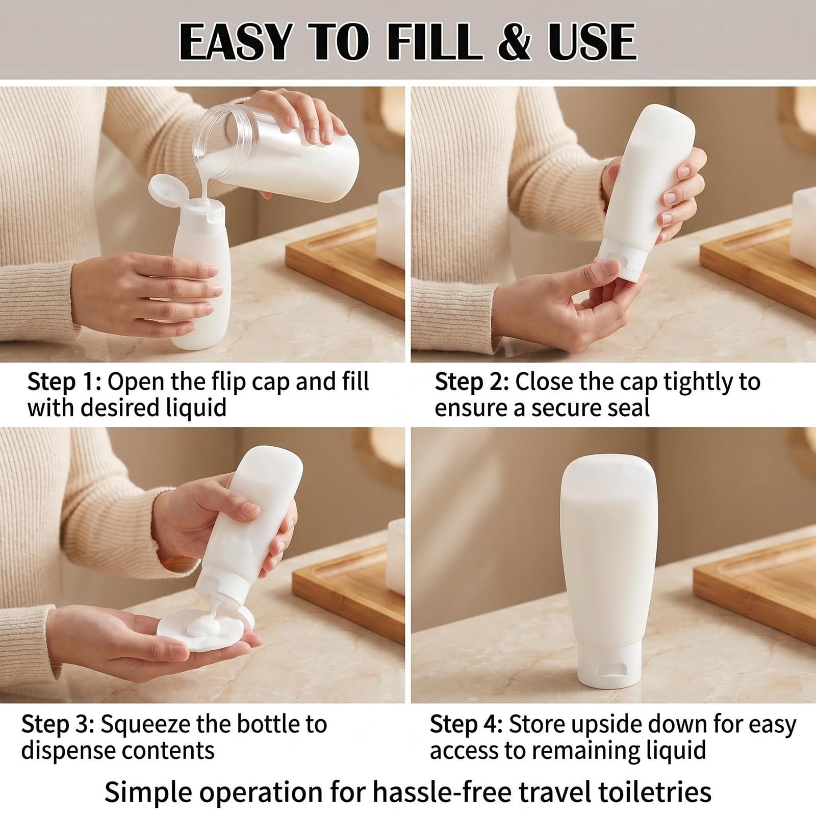 Upstore Bottiglia da viaggio in plastica trasparente riutilizzabile da 6 pezzi da 150 ml con tappo a ribalta Fiale per contenitori cosmetici per lozione mani shampoo gel doccia