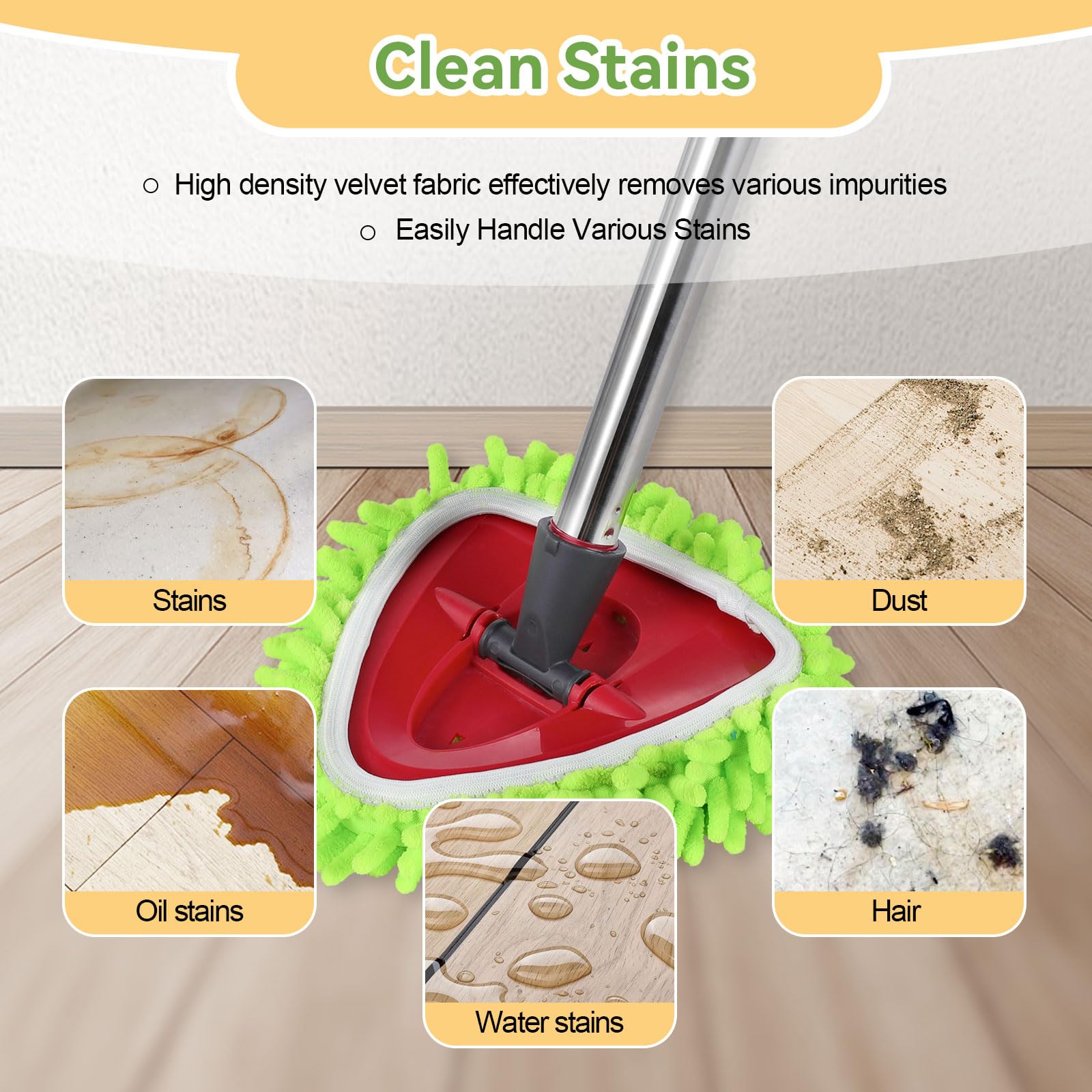 Paquete de 4 almohadillas de microfibra reutilizables compatibles con la fregona triangular O-Cedar EasyWring, cabezal elástico de repuesto para limpieza profunda, recambios de fregona lavables a