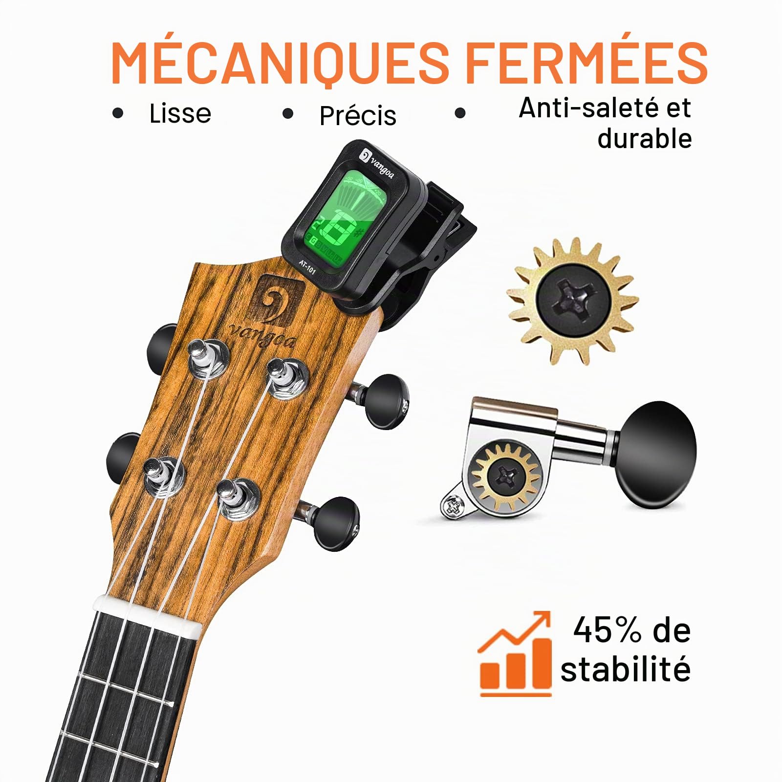 Vangoa 23 pouces Ukulélé de Concert Bois de Noyer Hawaii Ukulélé Acoustique pour Débutants Adultes avec Sac, Naturel