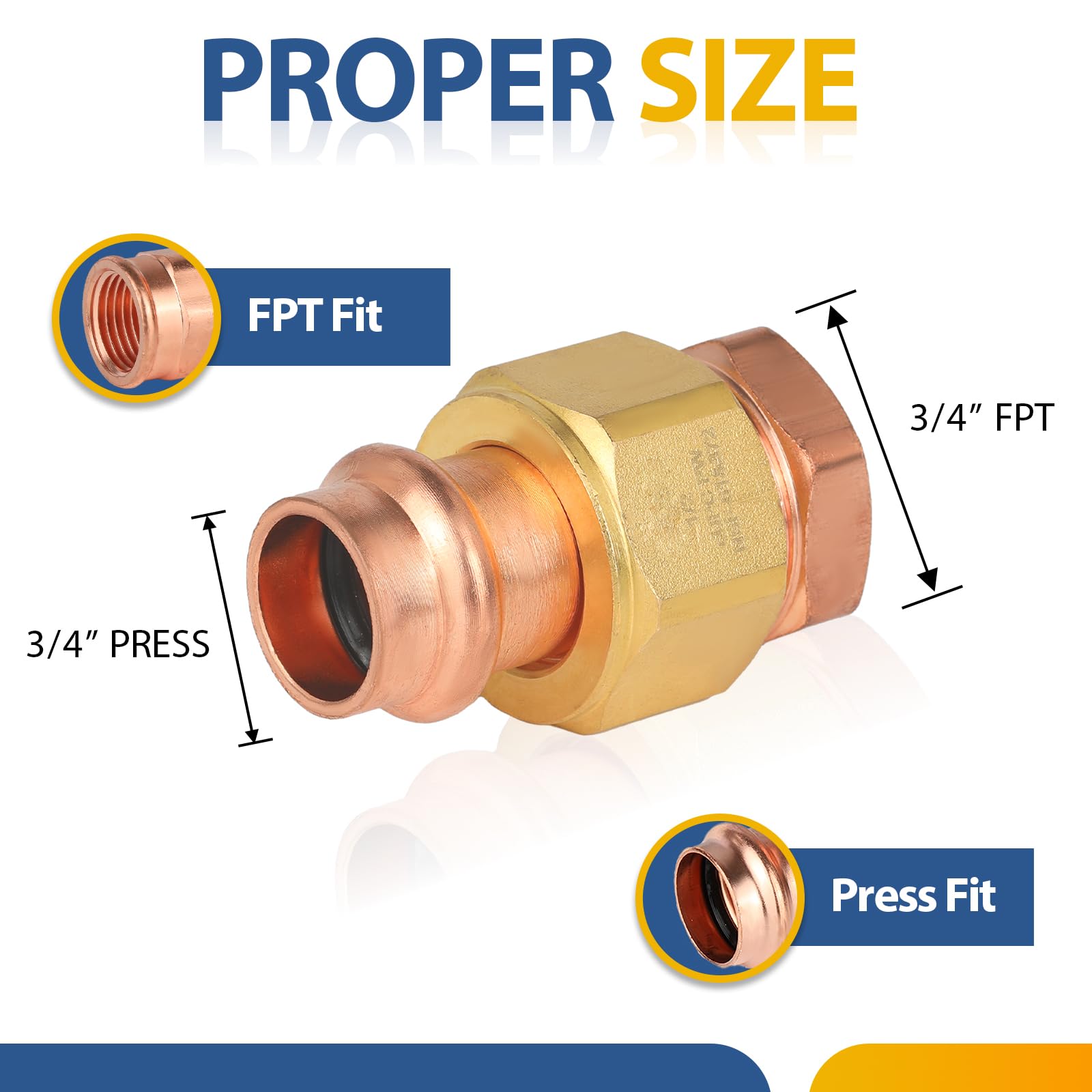 (Paquete de 2) Conectores de unión de Cobre a presión GUOFIS, 3/4" a presión x 3/4" Hembra (FPT), unión LF de Cobre a presión Hembra (PRESS075-2Pack)
