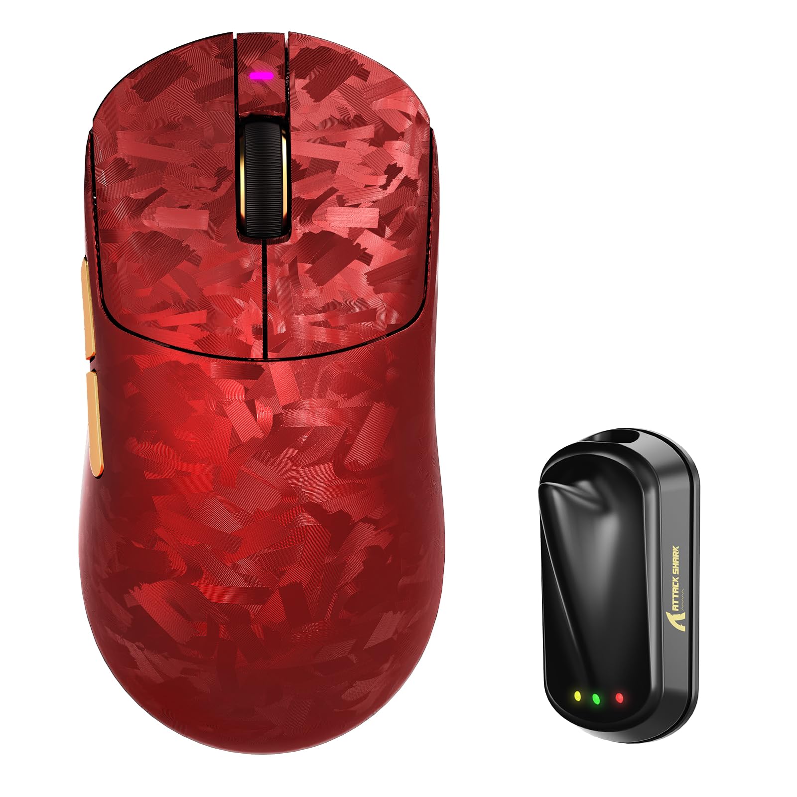MAMBASNAKE ATTACK SHARK RS3 ULTRA Mouse Gaming Wireless In Fibra Di Carbonio, MCU Nordic 54L15, Sensore PAW3955MAX, Fino A 52000 DPI, Dual 8000Hz, 66g Ultra Leggero, Dongle Shark-Fin,for PC/MAC, Rosso