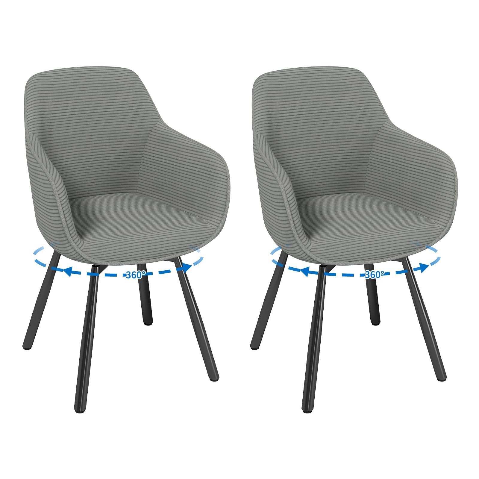 LEWE 2er Set Esszimmerstuhl Drehbar mit Armlehne und Metallbeinen，360°Drehbar，Moderner Polsterstuhl mit Stoffrückenlehne für Küche, Esszimmer, Schlafzimmer,grau