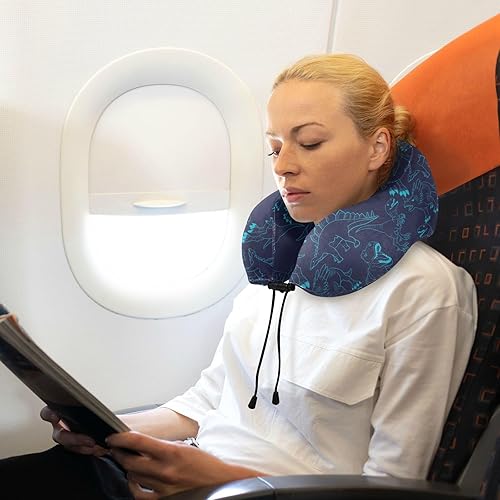 Miniatura 6 de Almohadas de viaje para niños con patrón de dinosaurio para aviones, almohada de viaje de espuma viscoelástica, accesorios de viaje para vuelos
