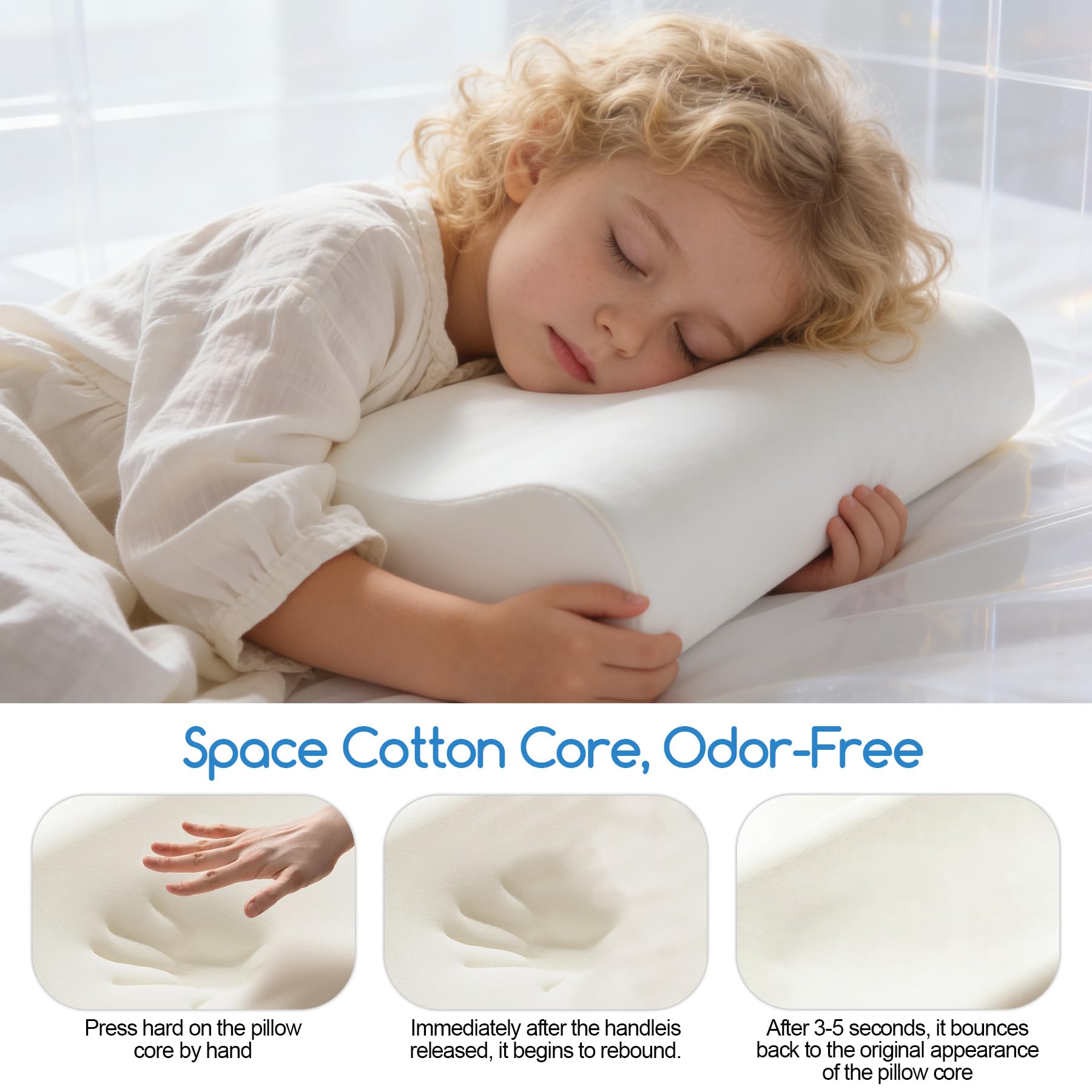 TZEKING Almohada Infantil Ergonómica – Almohada para Niños con Funda Lavable, Espuma Viscoelástica Transpirable e Hipoalergénica, Cojín para Bebes y Niños de 2 a 10 Años – 45x27x6cm — view 6