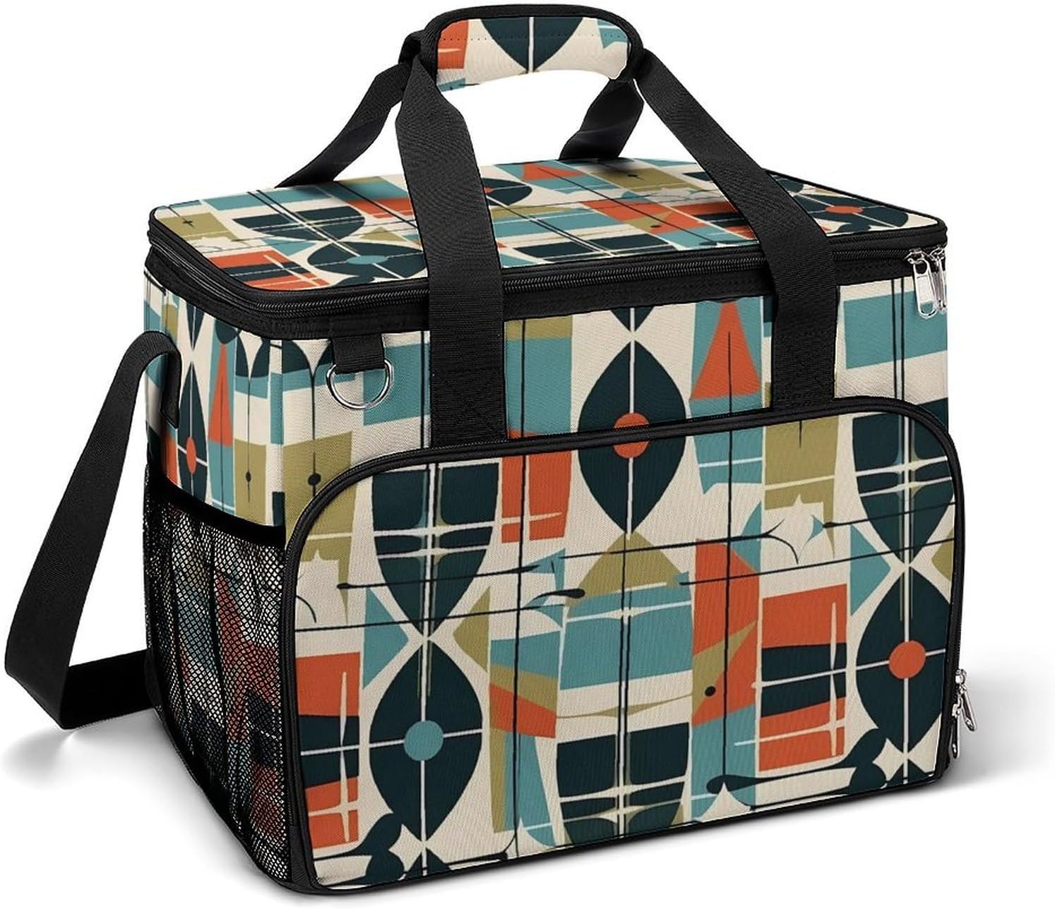 Large Capacity Oxford Cloth Modern Mid Century Printed Camping Ice Bag, Outdoor Portable Insulation and Cooling Bag, Suitable for Outdoor Camping and Picnics