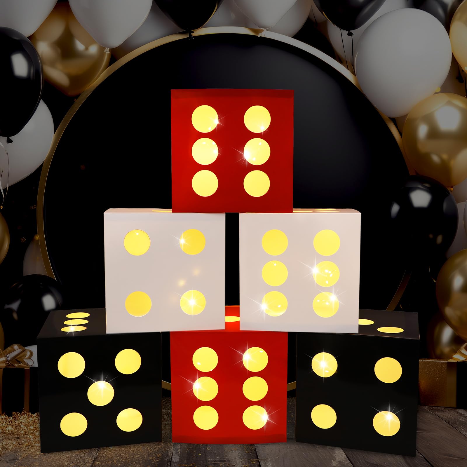 CHUNNIN 6 PCS Large Dice Favor Boxes with Light 11.8 Inch Casino Theme Party Decorations Las Vegas Birthday Balloon Boxes Casino Night Centerpieces