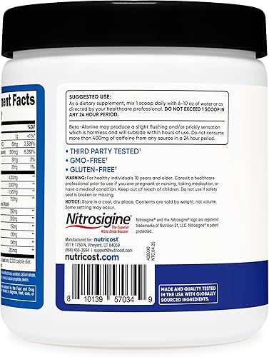 Miniatura 4 de Nutricost Polvo complejo pre-entrenamiento (30 porciones, frambuesa azul) - Suplemento pre-entrenamiento con beta-alanina, taurina y aminoácidos