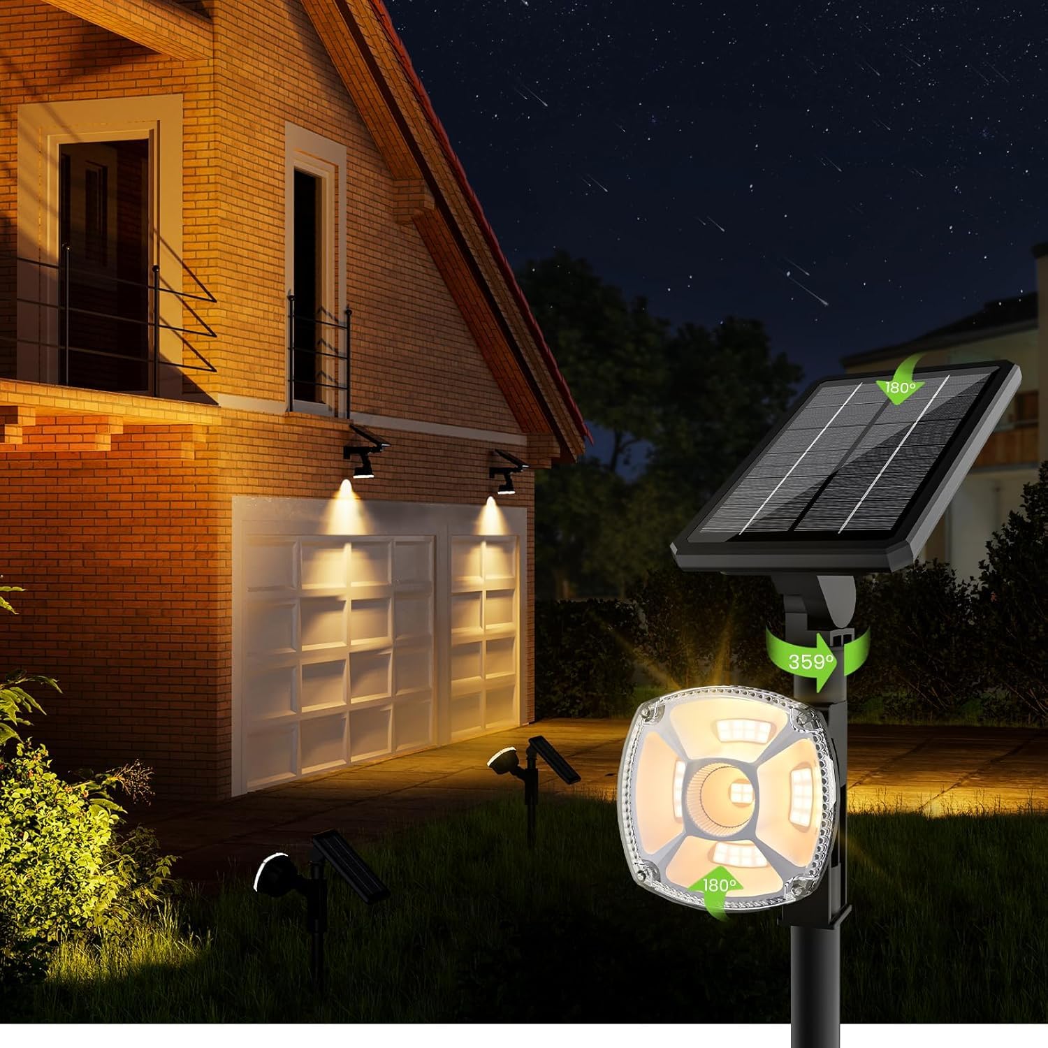 EDISONFIRE Solarlampen für Außen, 36 LED 3500K Solarstrahler Warmeweiß 3 Helligkeit, mit 360° Drehbare 8,5 Zoll Batterieplatte, Solar Gartenleuchten für Außen Rasen Wand Wege Garage, 1 Stück