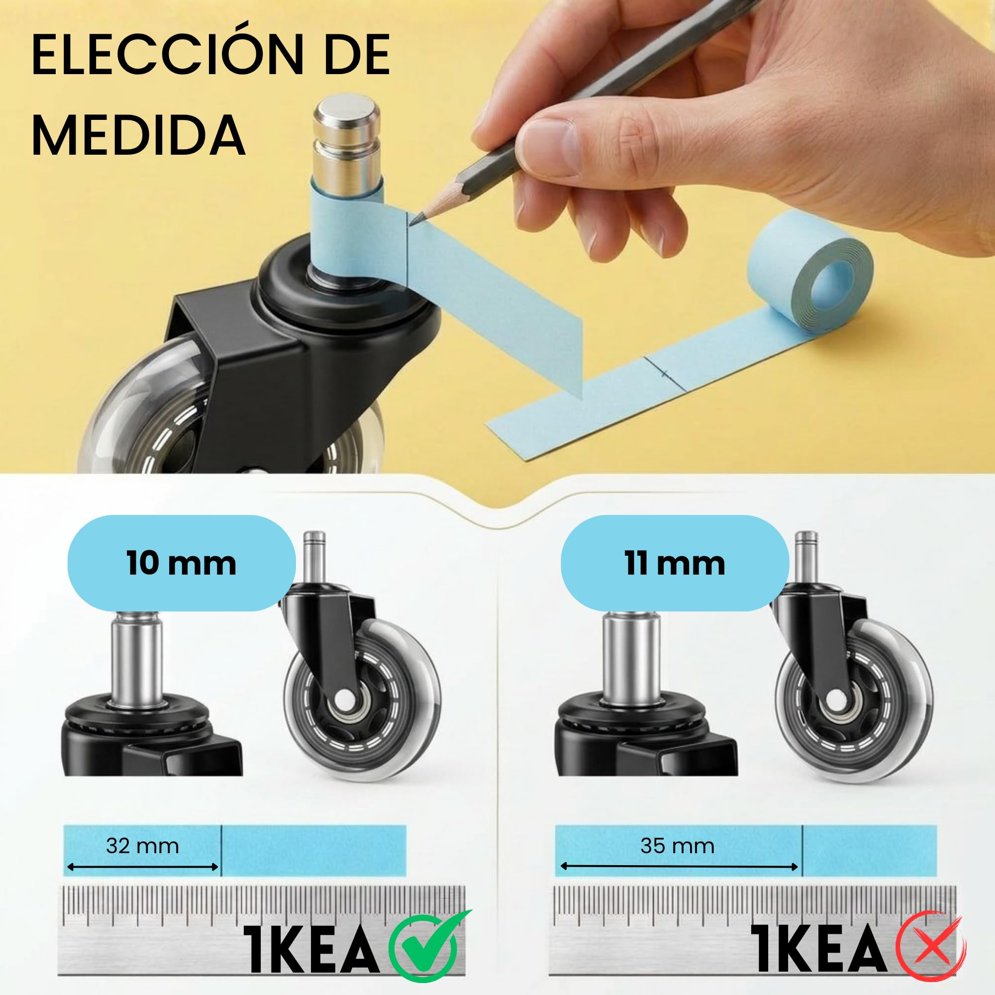 Ediesi, Ruedas Silla Oficina Silicona (Juego de 5) – Ruedas Giratorias Silenciosas y Suaves – Recambio Universal 11x22mm – No Rayan Suelo, Alta Resistencia Acero (11x22 mm) - 5