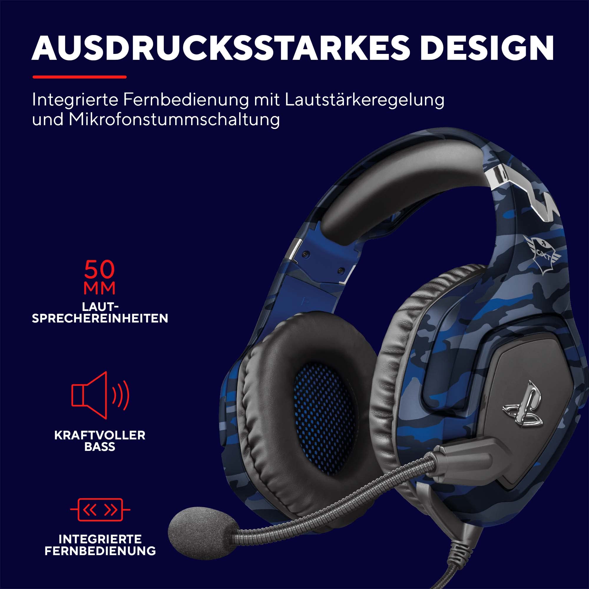 Trust Gaming Headset GXT 488 Forze-B - Offiziell Lizenziert für PlayStation - PS4 und PS5 Headset mit Klappbarem Mikrofon und Einstellbarem Kopfbügel, 3.5mm, Over-Ear Kopfhörer mit Kabel - Blau