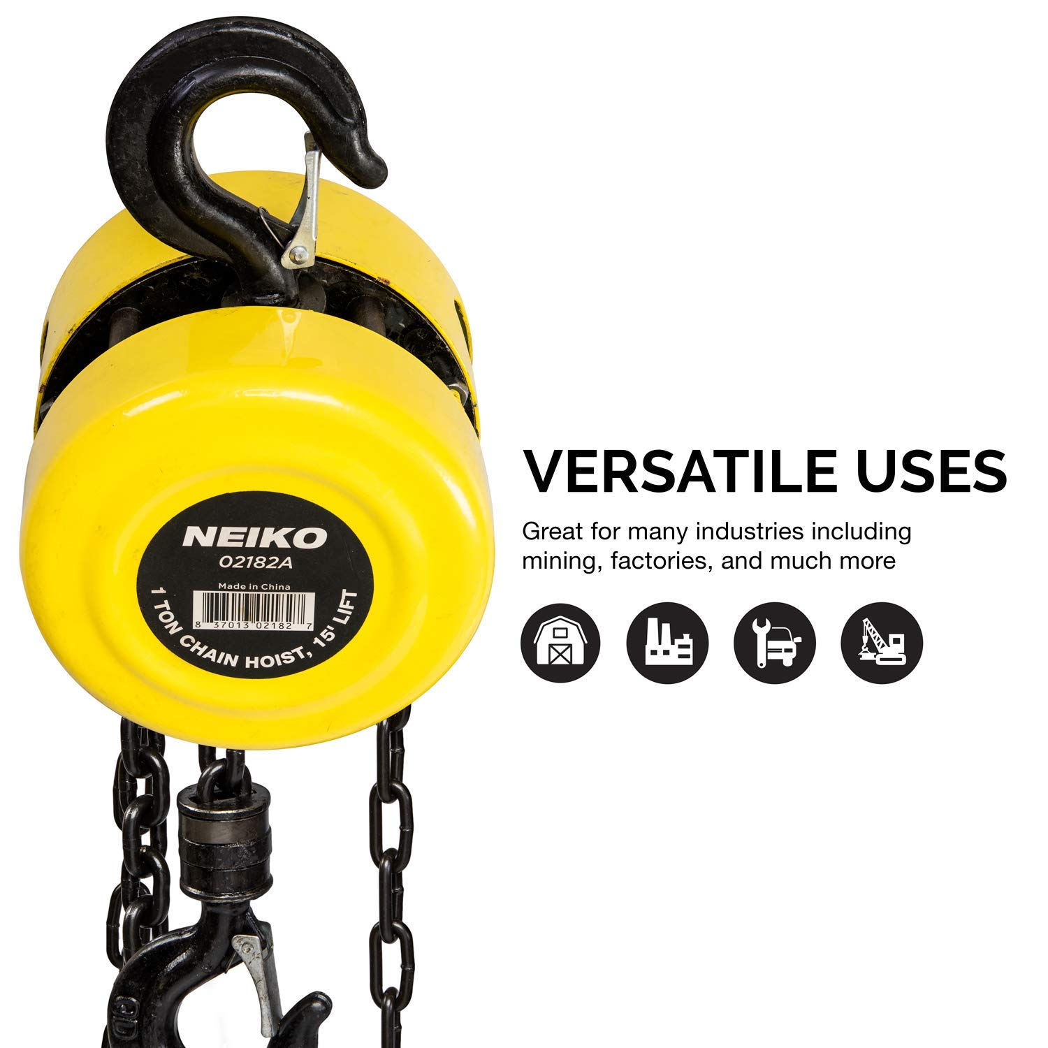 NEIKO 02182A Manual Chain Hoist 1 Ton/2000 Lbs Capacity 15’ Lift