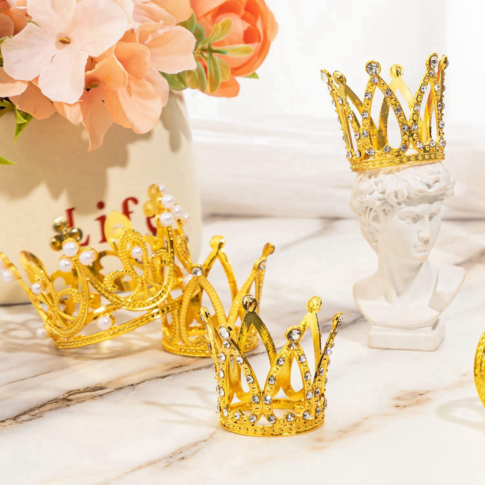 Billbotk 40 Mini Coroncine Oro Per Torta E Fiori: 5 Stili Eleganti Per Decorazioni Compleanno, Matrimonio, Baby Shower