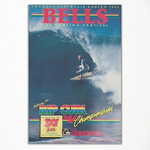 Beachy Surf Up - Lienzo decorativo para pared, póster de Pascua Torquay Australia 1983, impresión de competencia de surf Rip Curl Bell's, pintura de