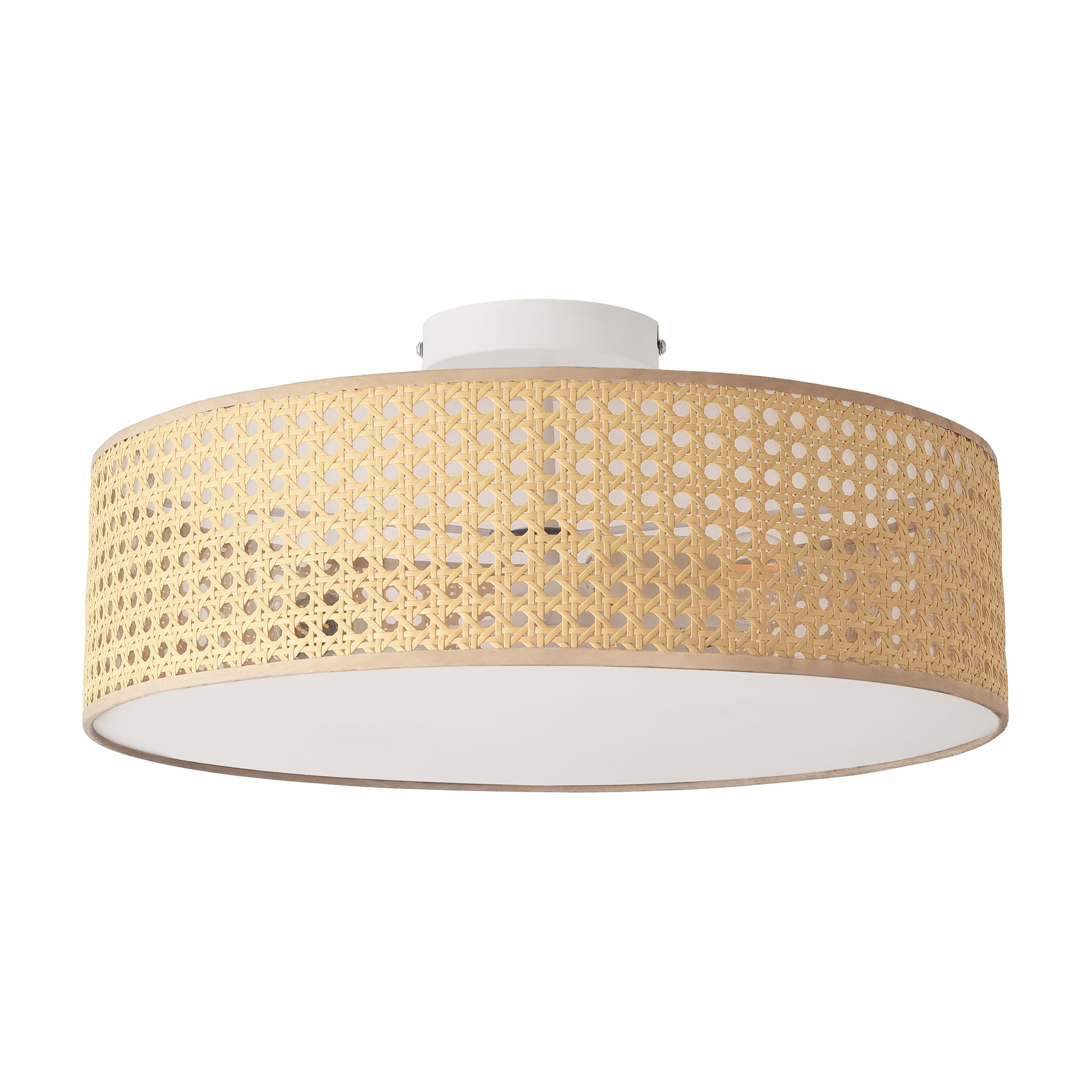 lux.pro Plafoniera con Paralume Cilindrico 13 x Ø45 cm Lampada da Soffitto con 3 Attacchi Lampadina per Salotto Soggiorno Camera da Letto - Effetto Rattan