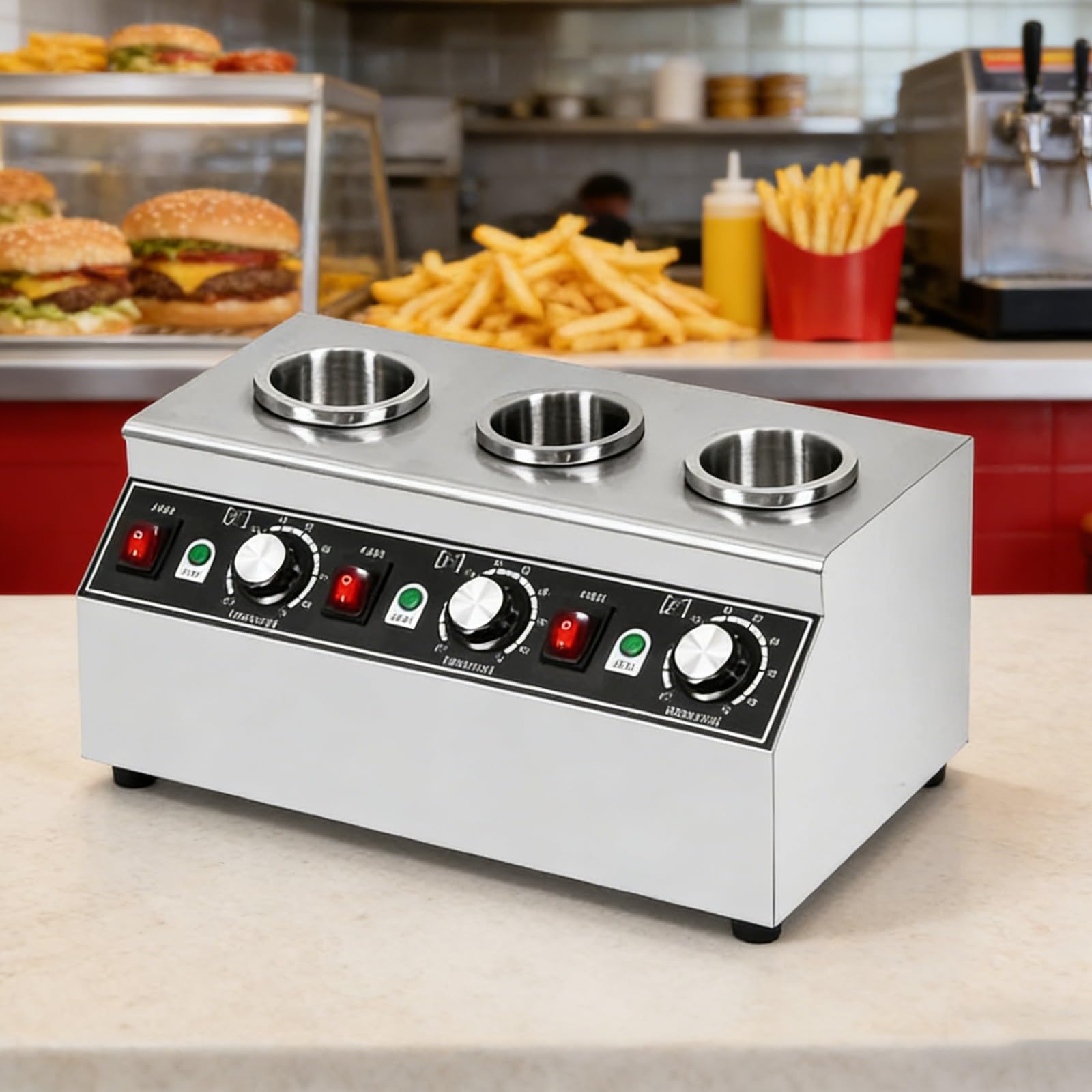 Calentador Eléctrico Comercial De Salsas, Calentador De Chocolate Caliente Con Control Independiente Y Dispensador De Aderezos, Temperatura Ajustable De 30 A 85°C, Para Queso Nacho(3cans)